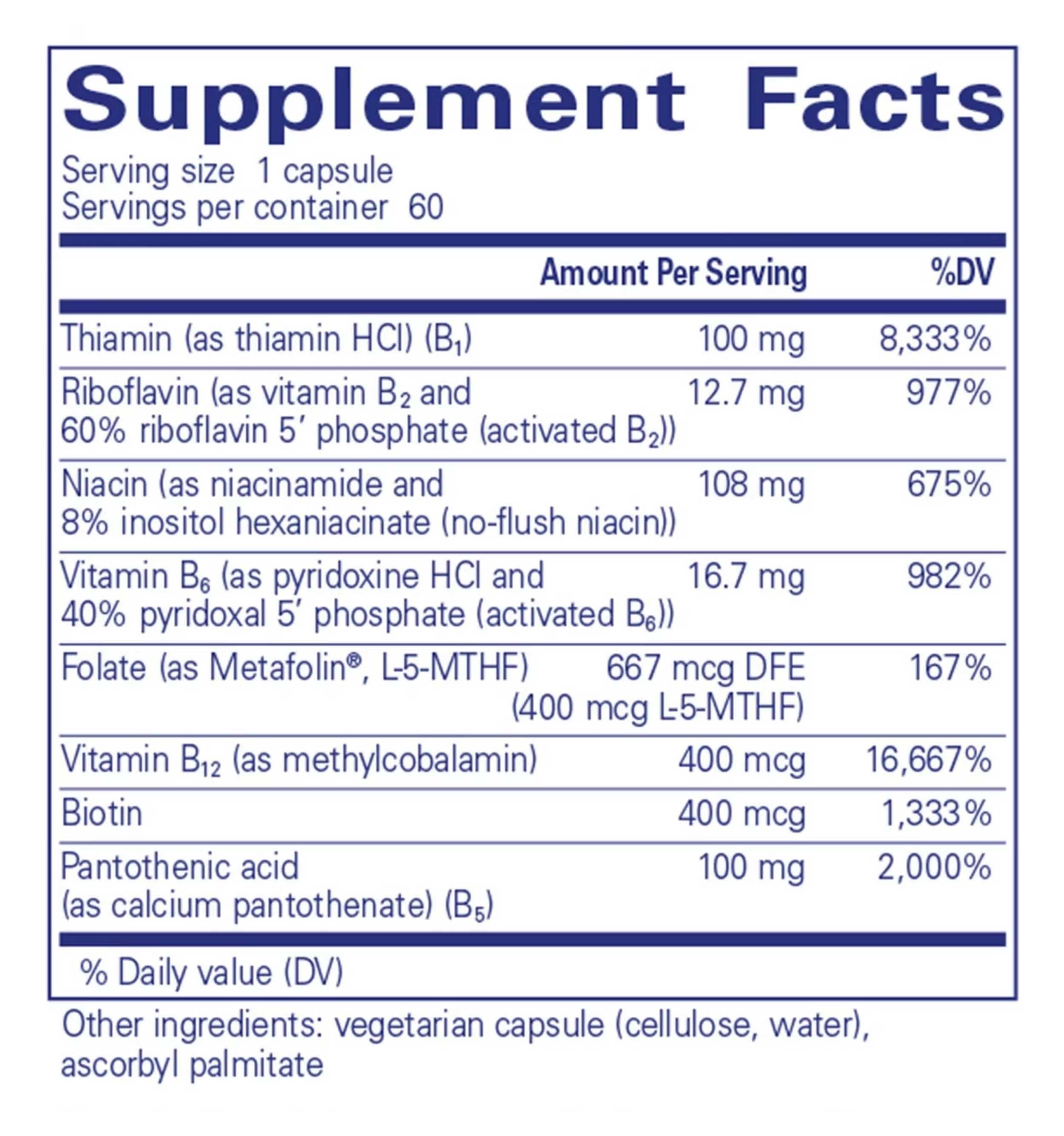 Pure Encapsulations B-Complex Plus Ingredients