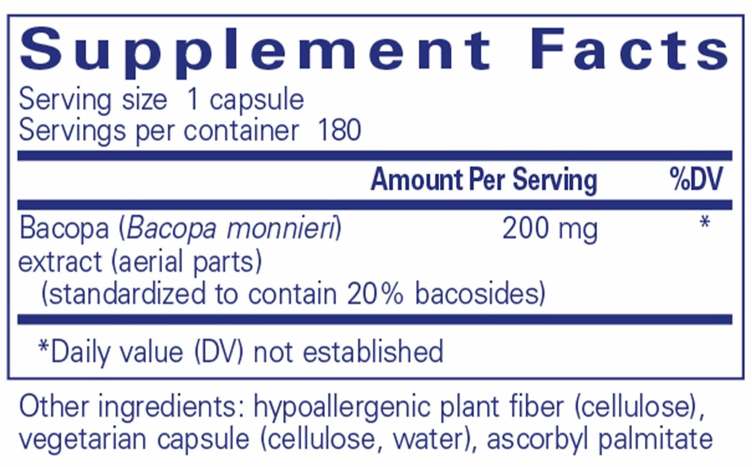 Pure Encapsulations Bacopa Monnieri Ingredients