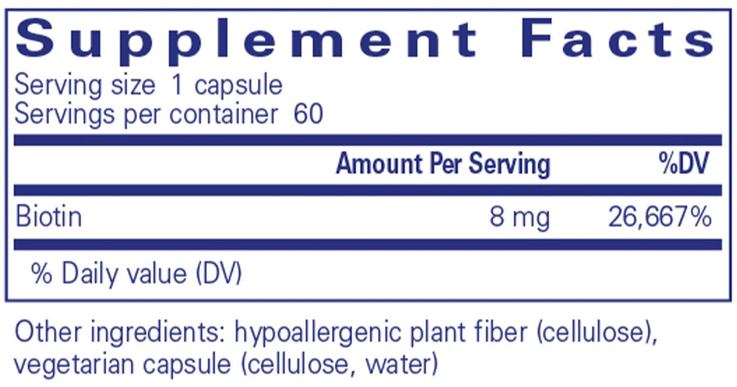 Pure Encapsulations Biotin 8 mg Ingredients 