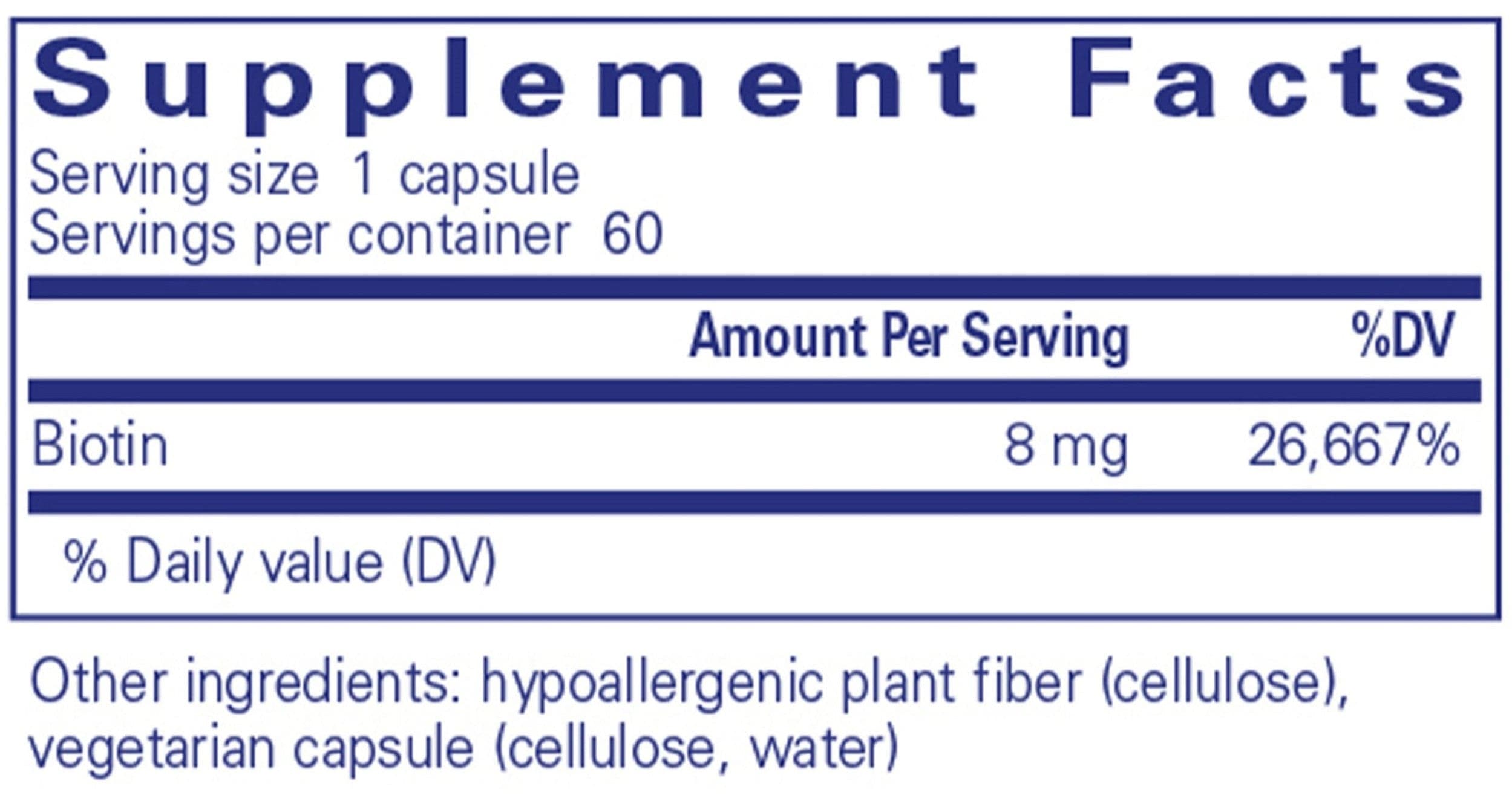 Pure Encapsulations Biotin 8 mg Ingredients