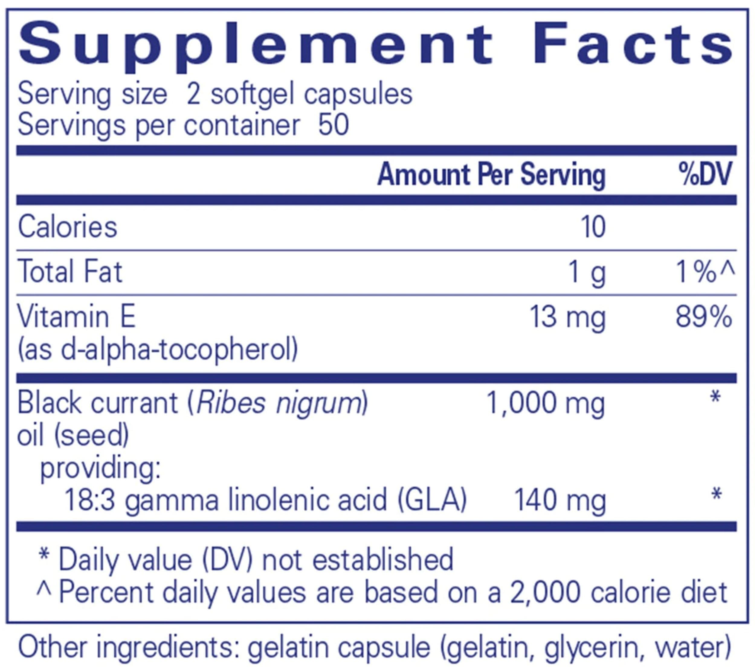 Pure Encapsulations Black Currant Seed Oil Ingredients