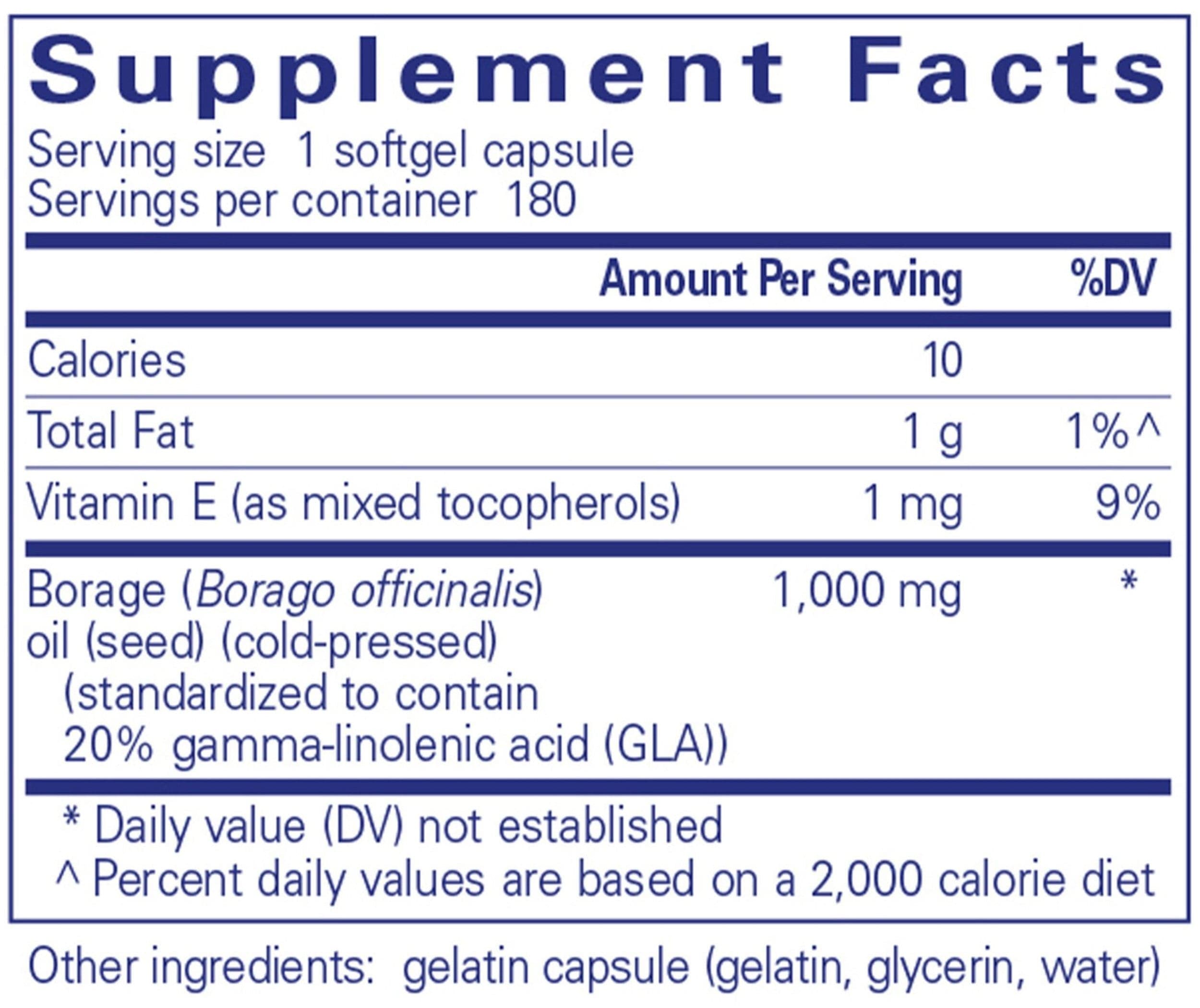 Pure Encapsulations Borage Oil Ingredients