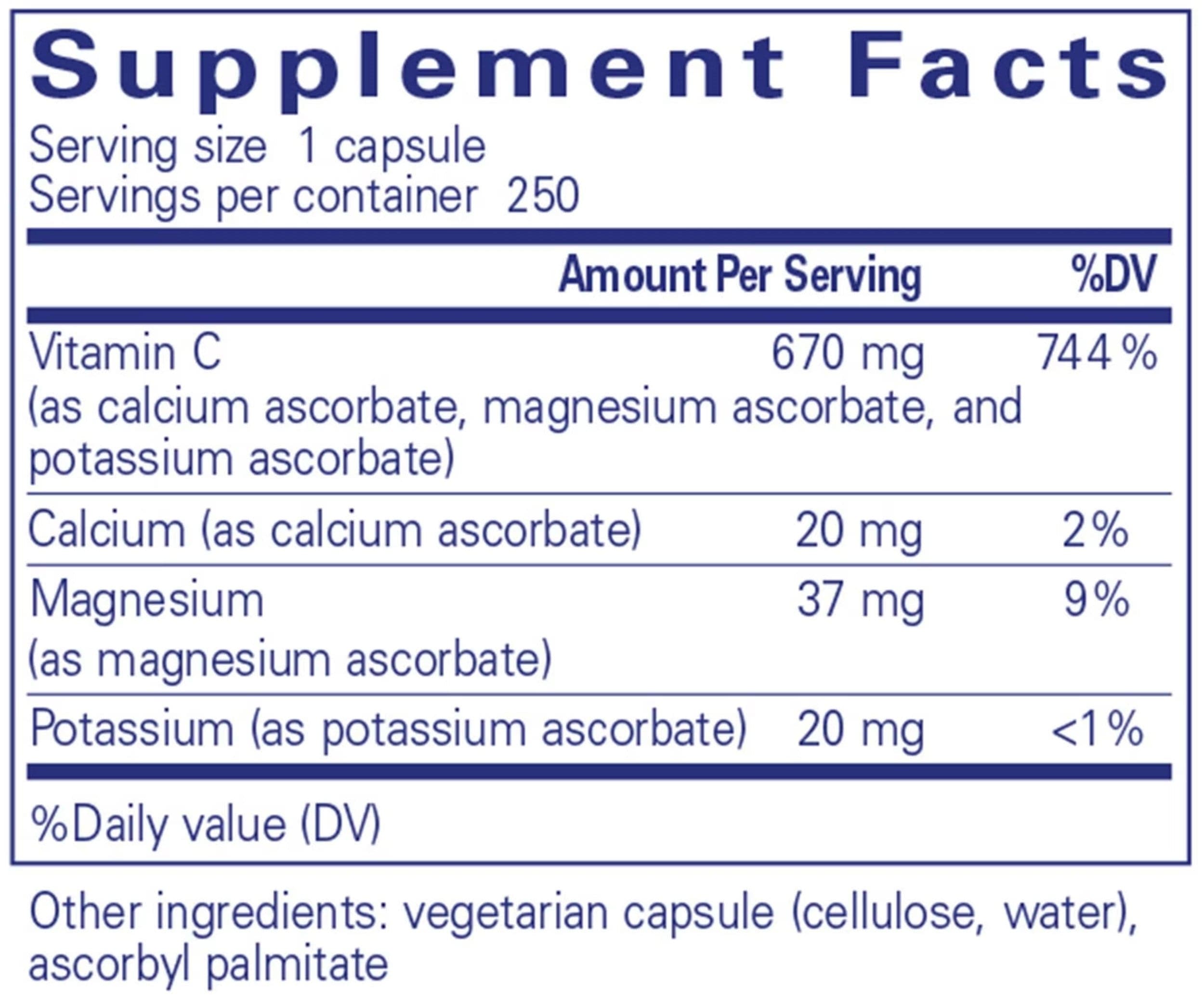 Pure Encapsulations Buffered Ascorbic Acid Ingredients