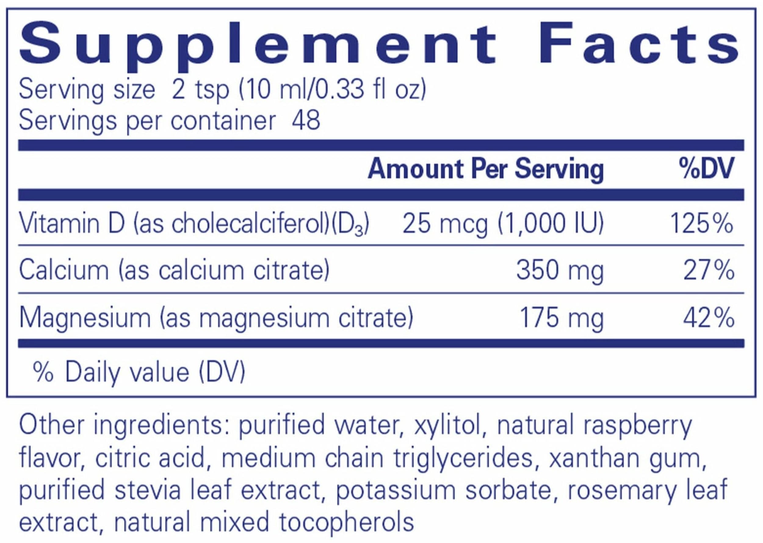 Pure Encapsulations Cal/Mag/D Liquid Ingredients