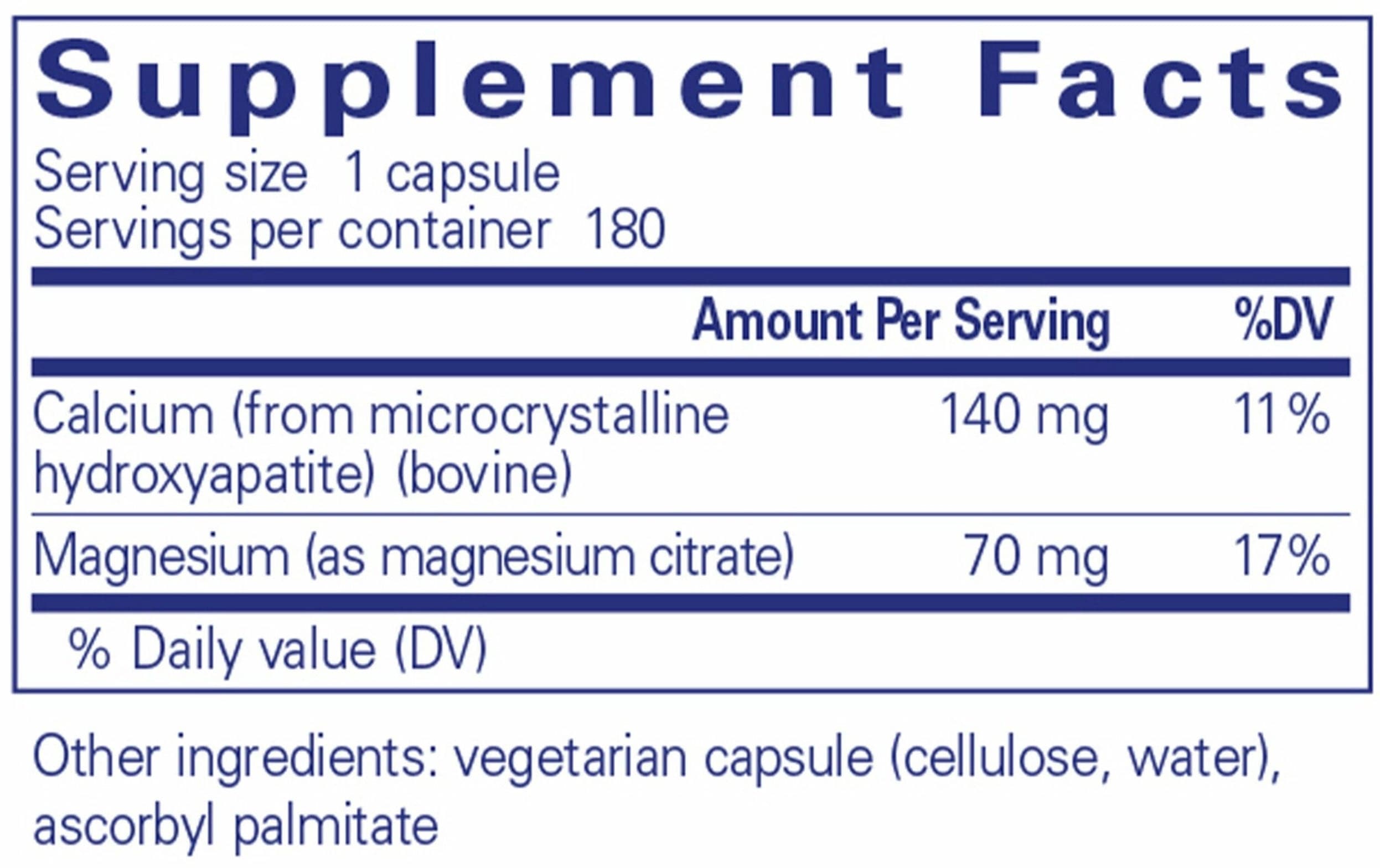 Pure Encapsulations Calcium (MCHA) with Magnesium Ingredients