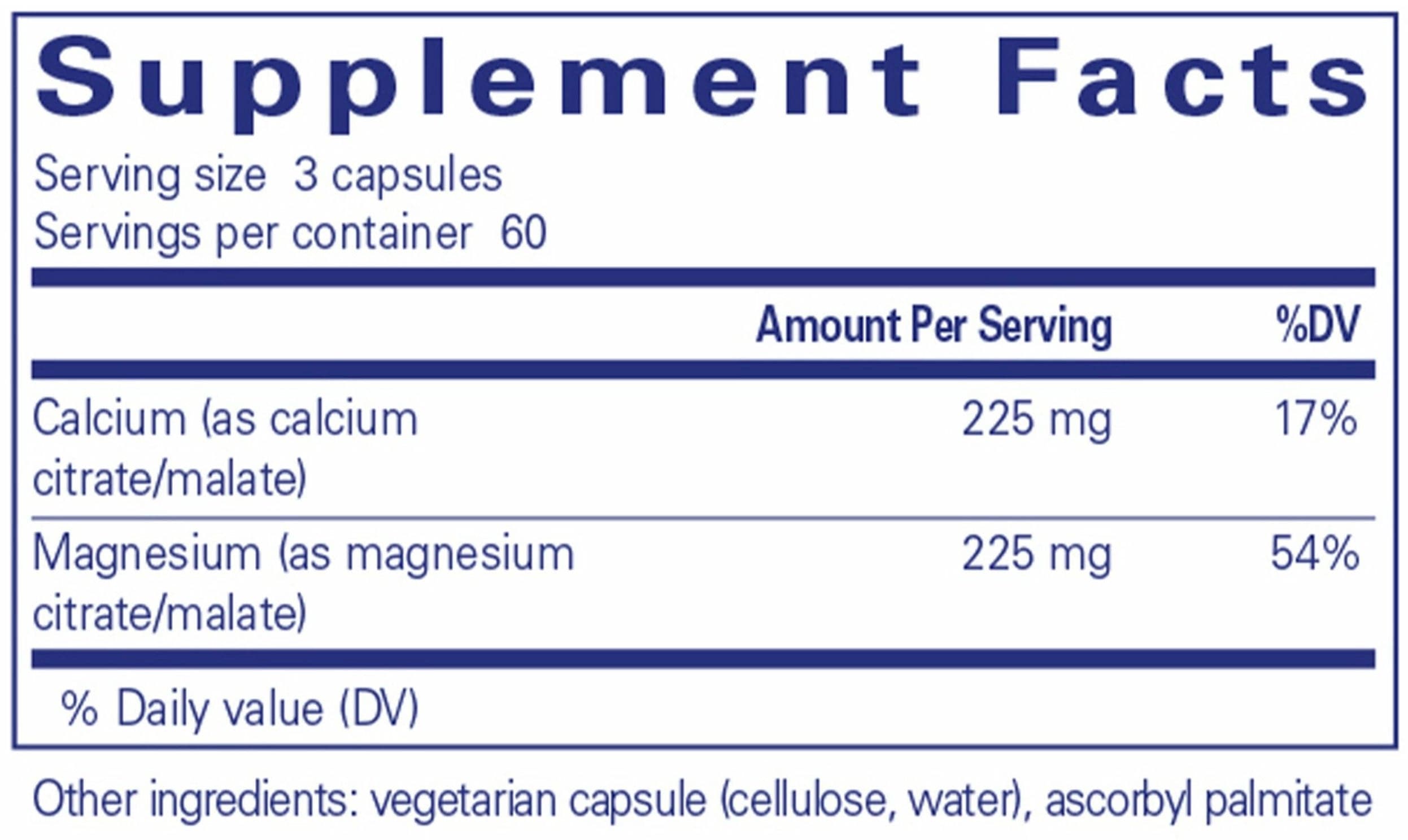 Pure Encapsulations Calcium Magnesium (Citrate/Malate) Ingredients