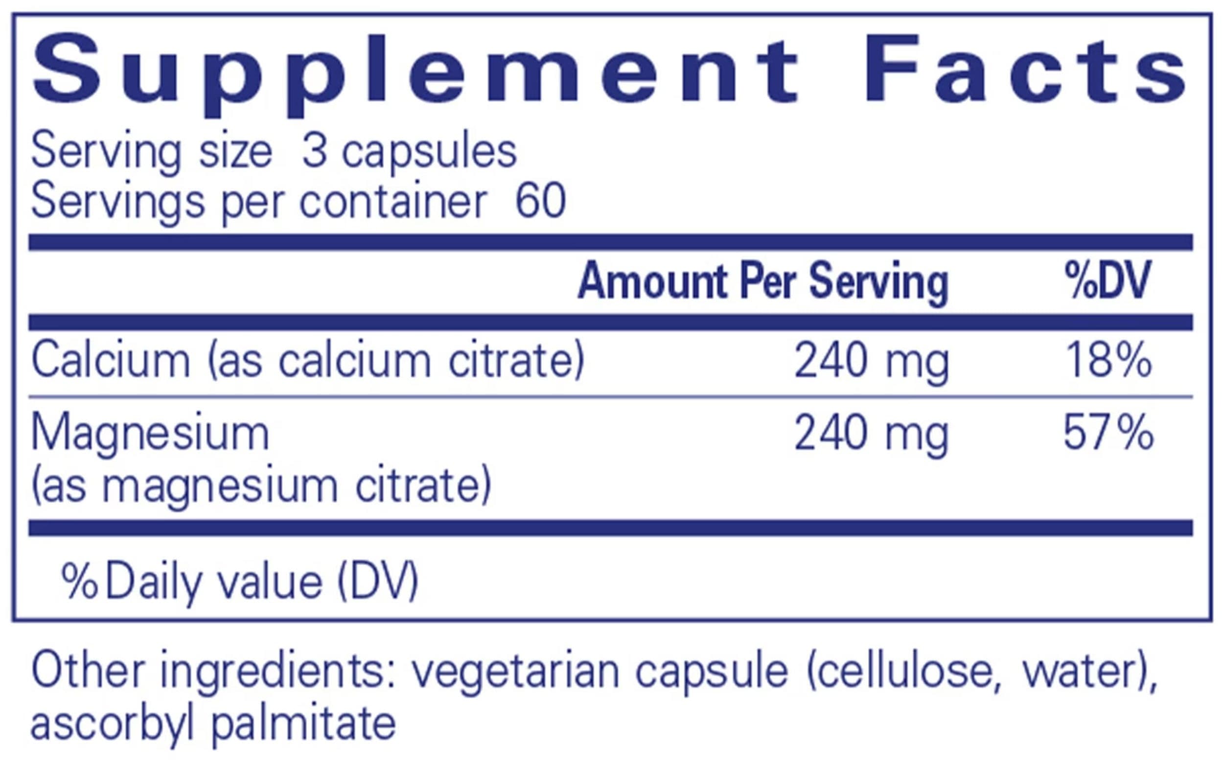 Pure Encapsulations Calcium Magnesium (Citrate) Ingredients
