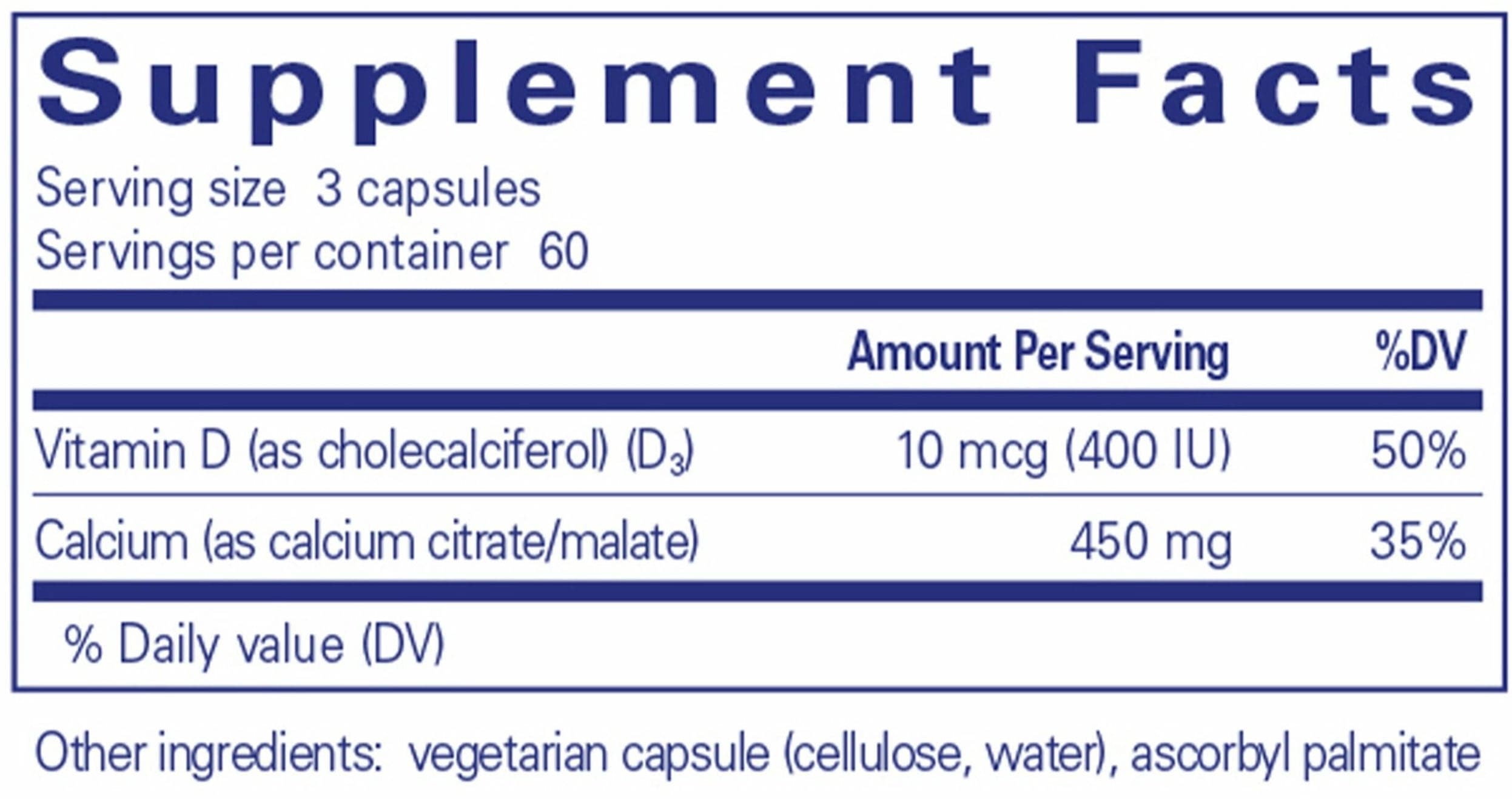 Pure Encapsulations Calcium with Vitamin D3 Ingredients 
