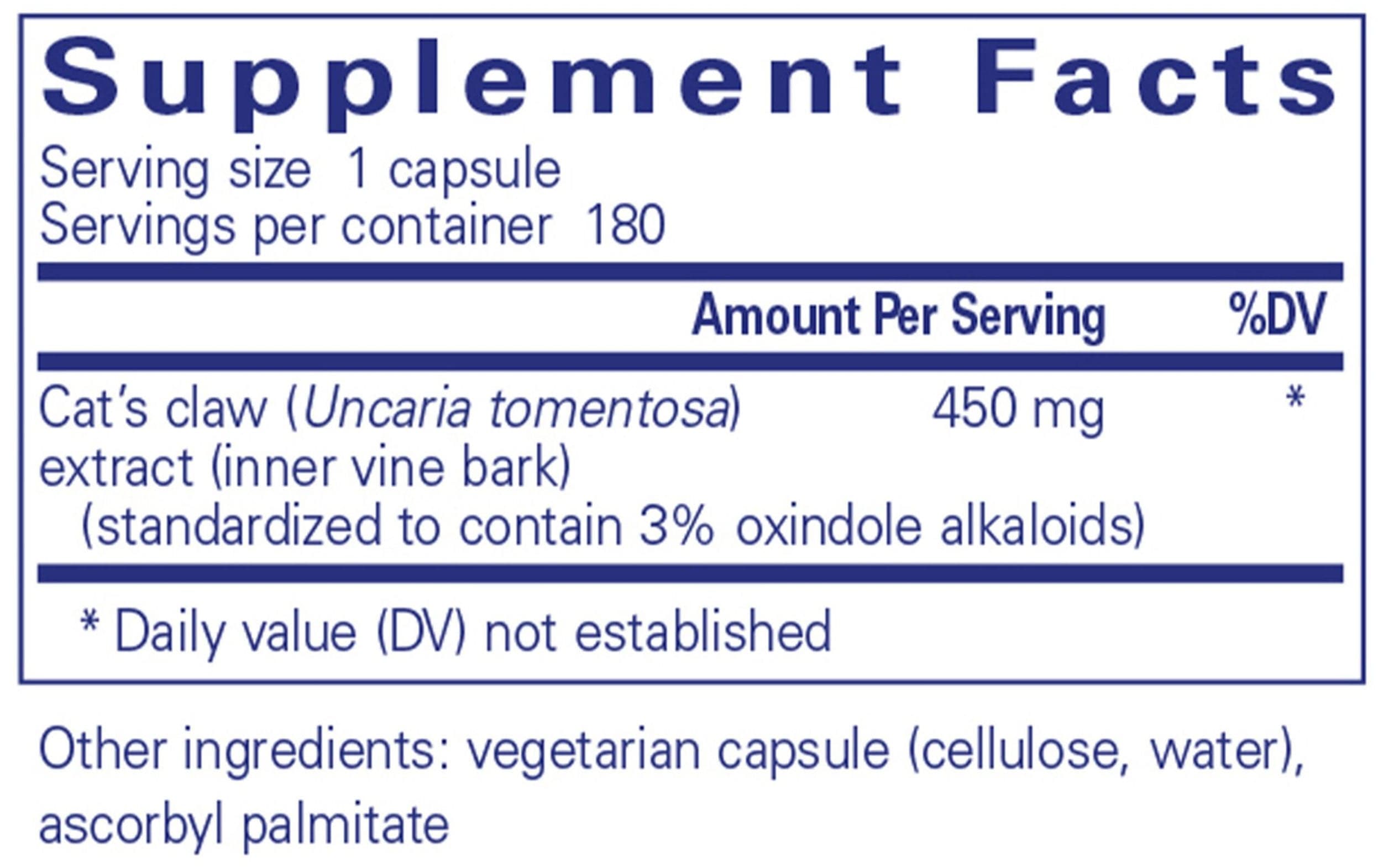 Pure Encapsulations Cat's Claw Ingredients