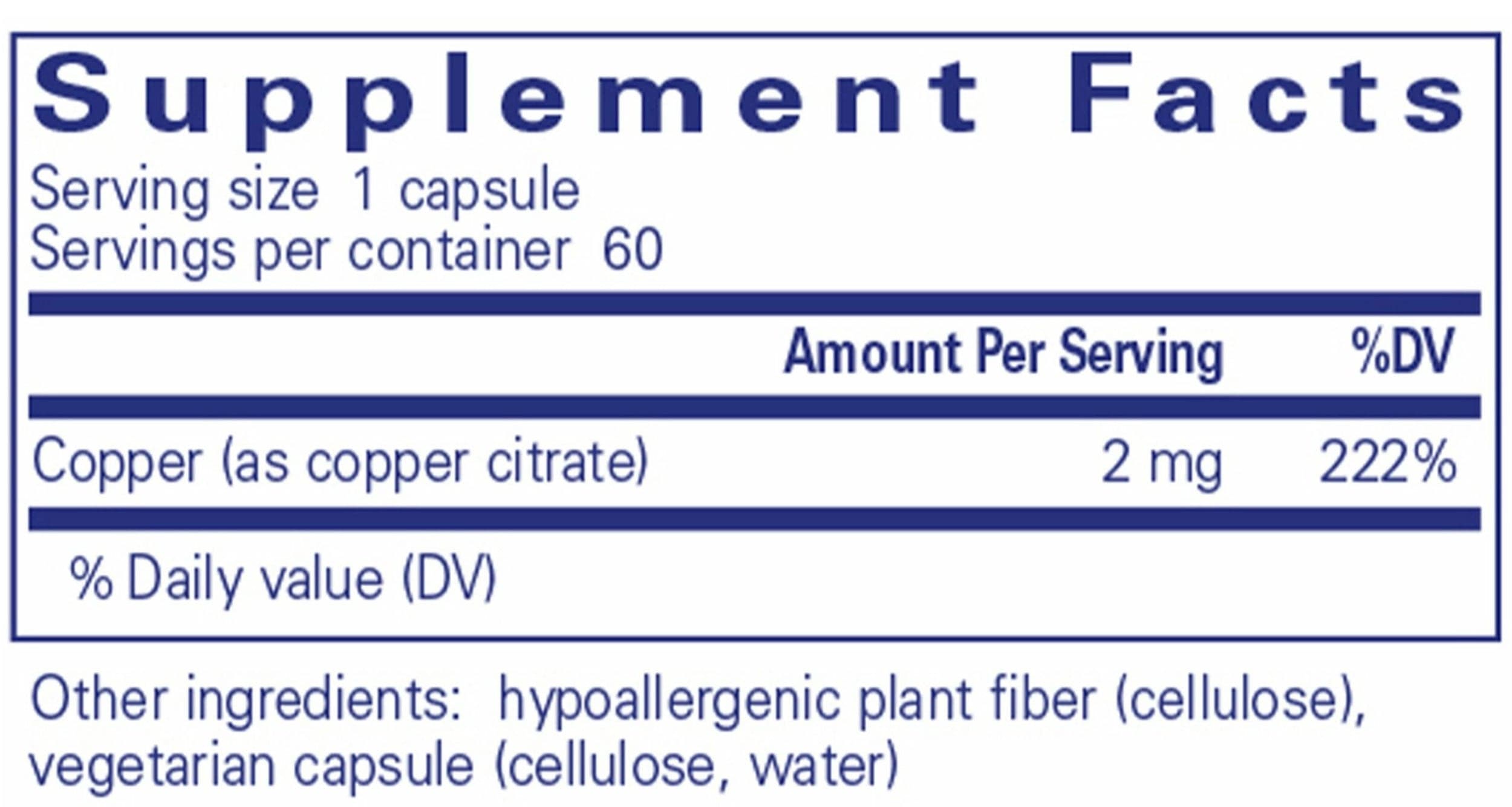 Pure Encapsulations Copper (citrate) Ingredients