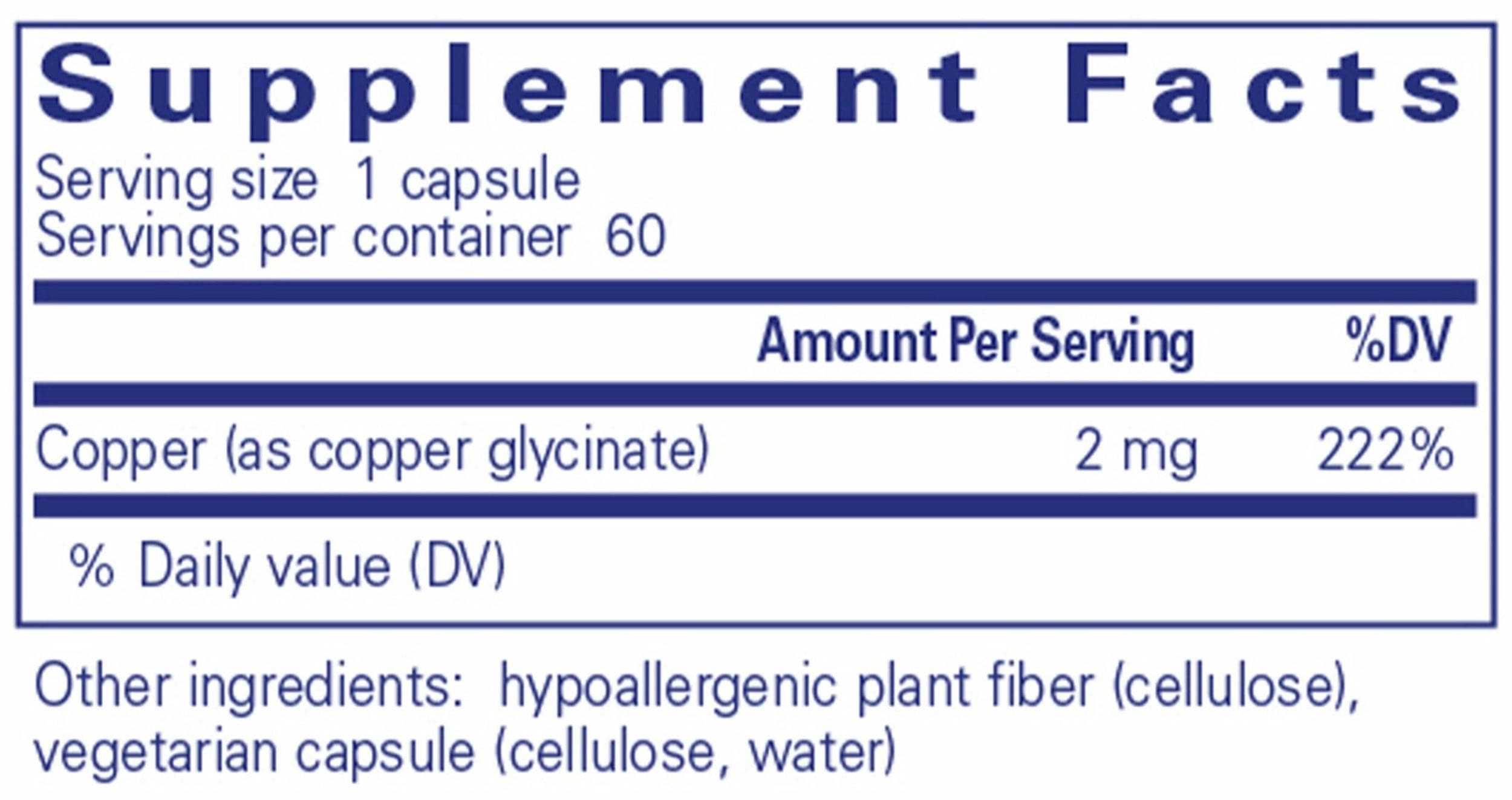 Pure Encapsulations Copper (glycinate) Ingredients