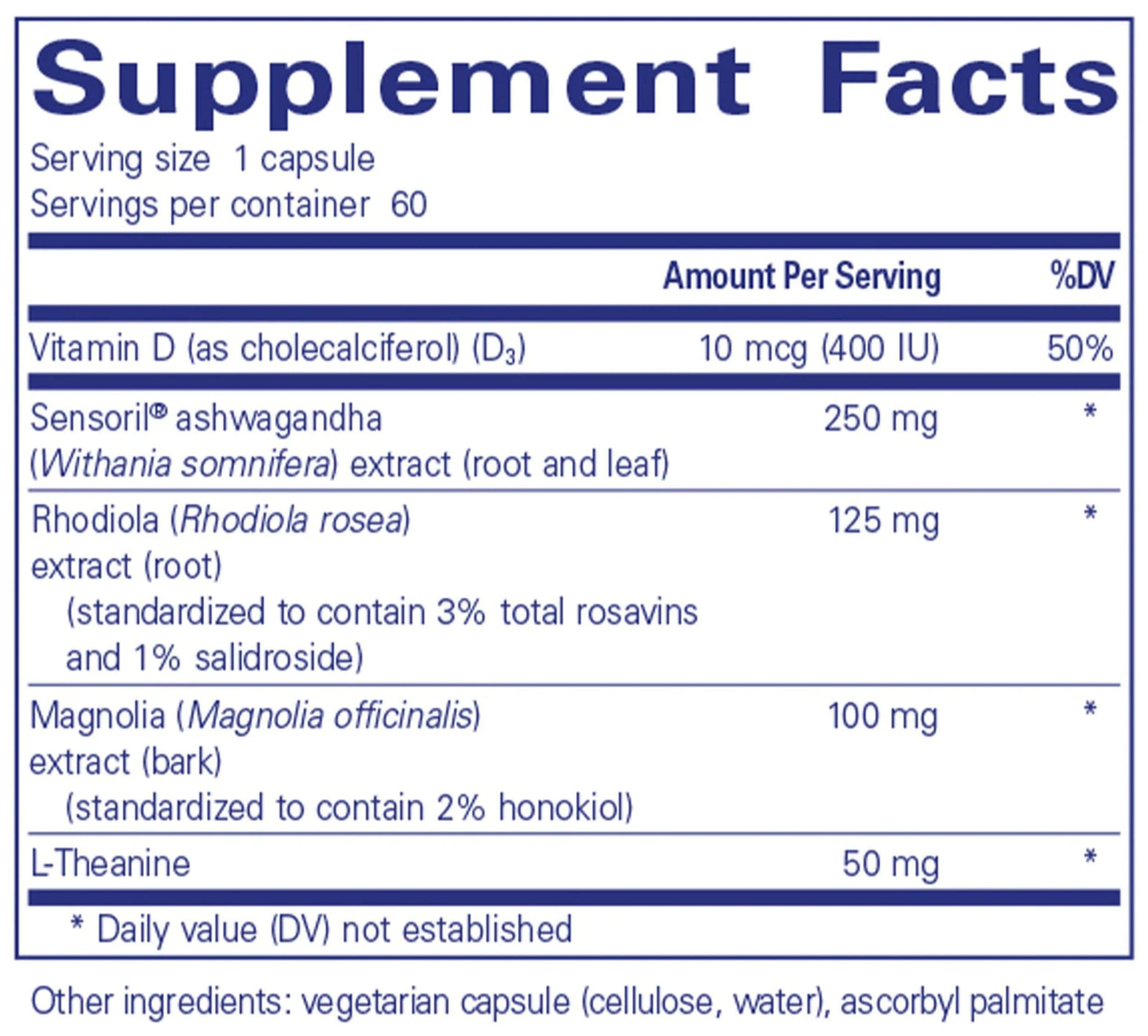 Pure Encapsulations Cortisol Calm Ingredients 