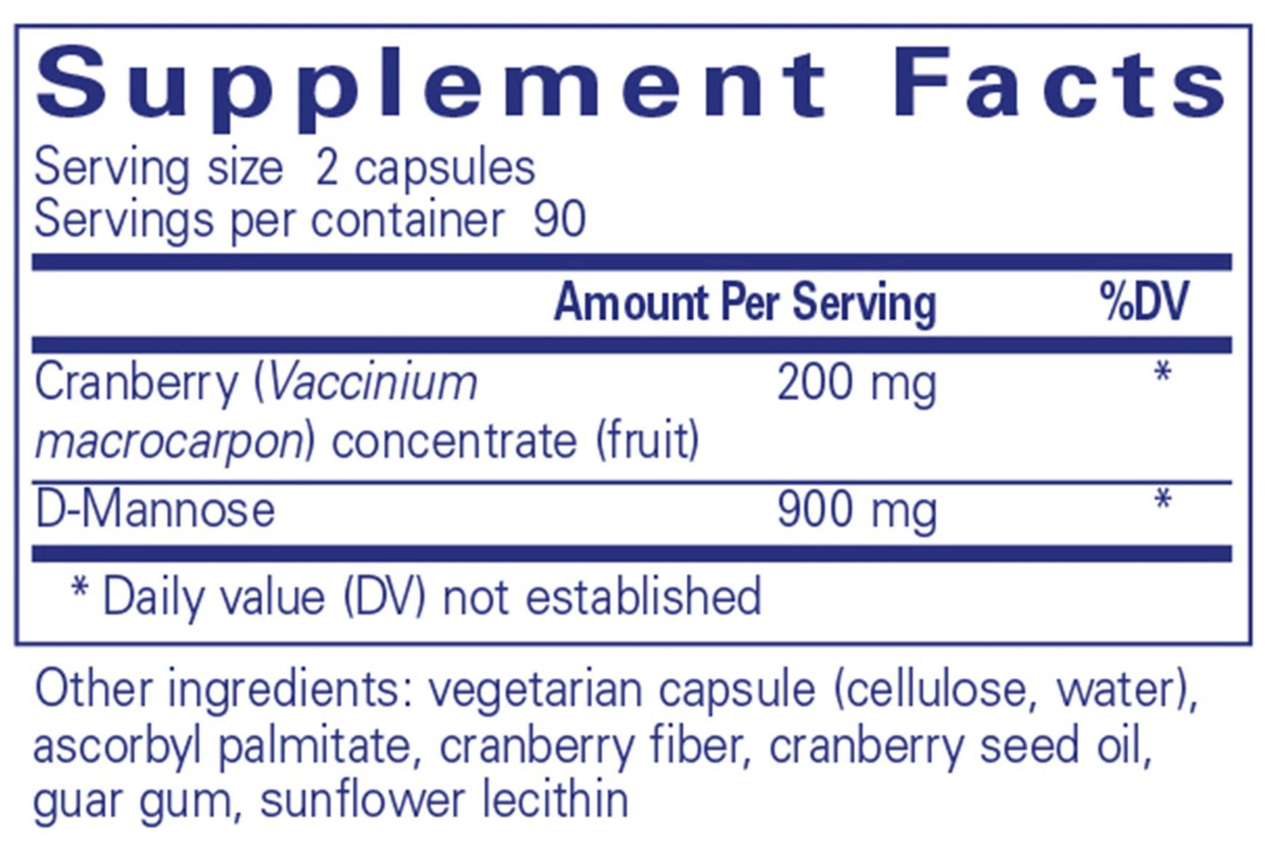 Pure Encapsulations Cranberry/D-Mannose Ingredients