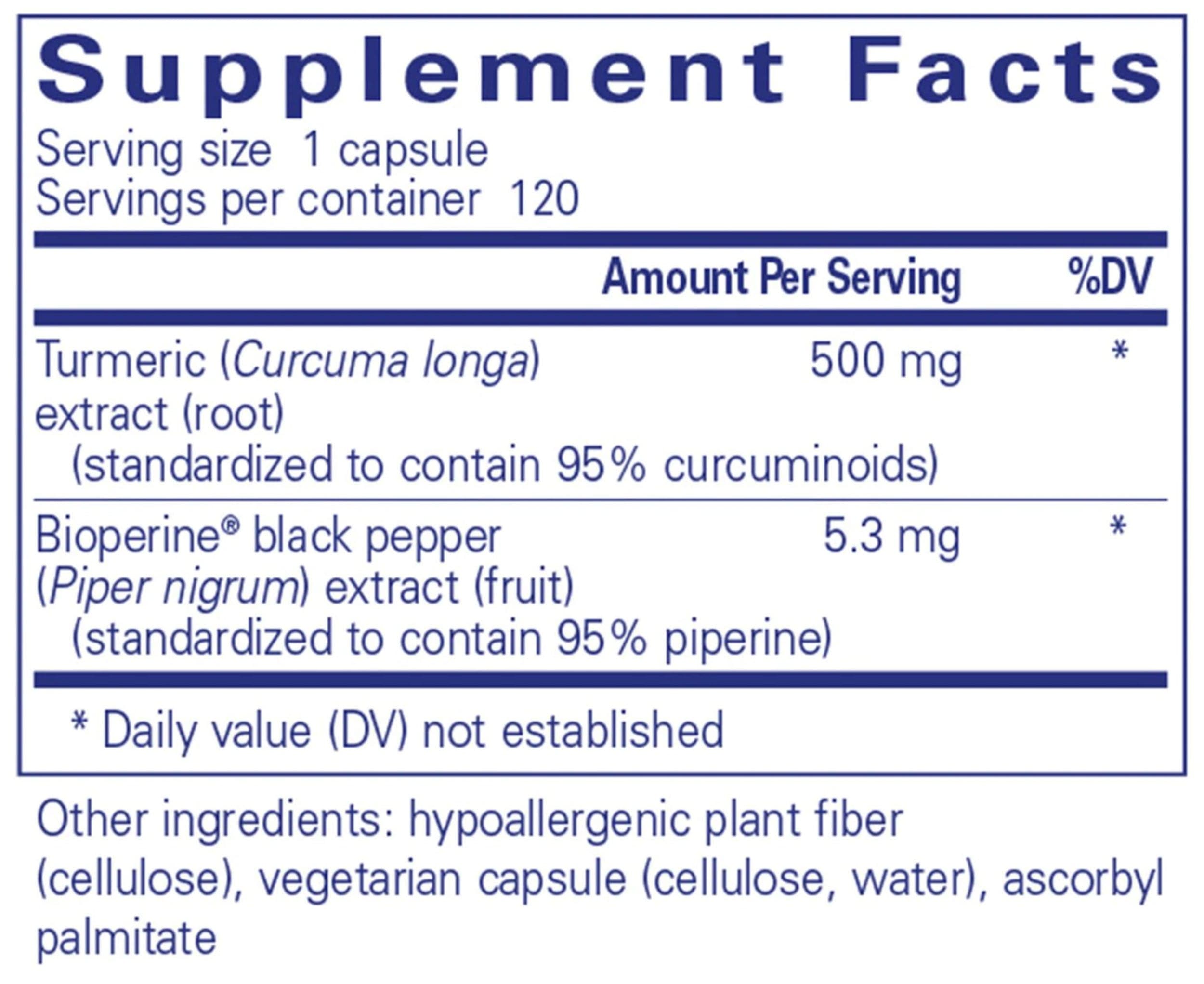 Pure Encapsulations Curcumin 500 with Bioperine Ingredients