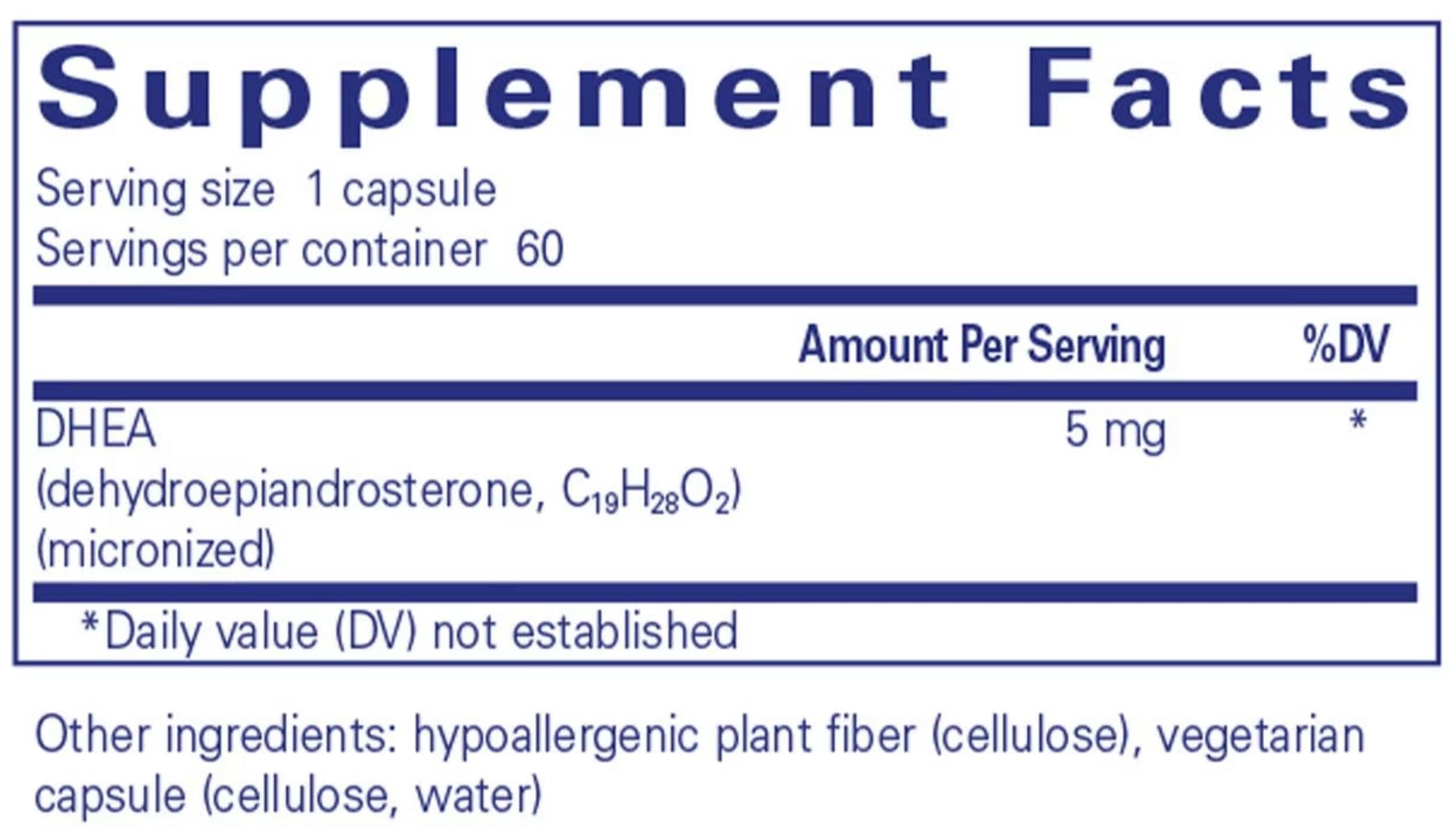 Pure Encapsulations DHEA 5 mg Ingredients 