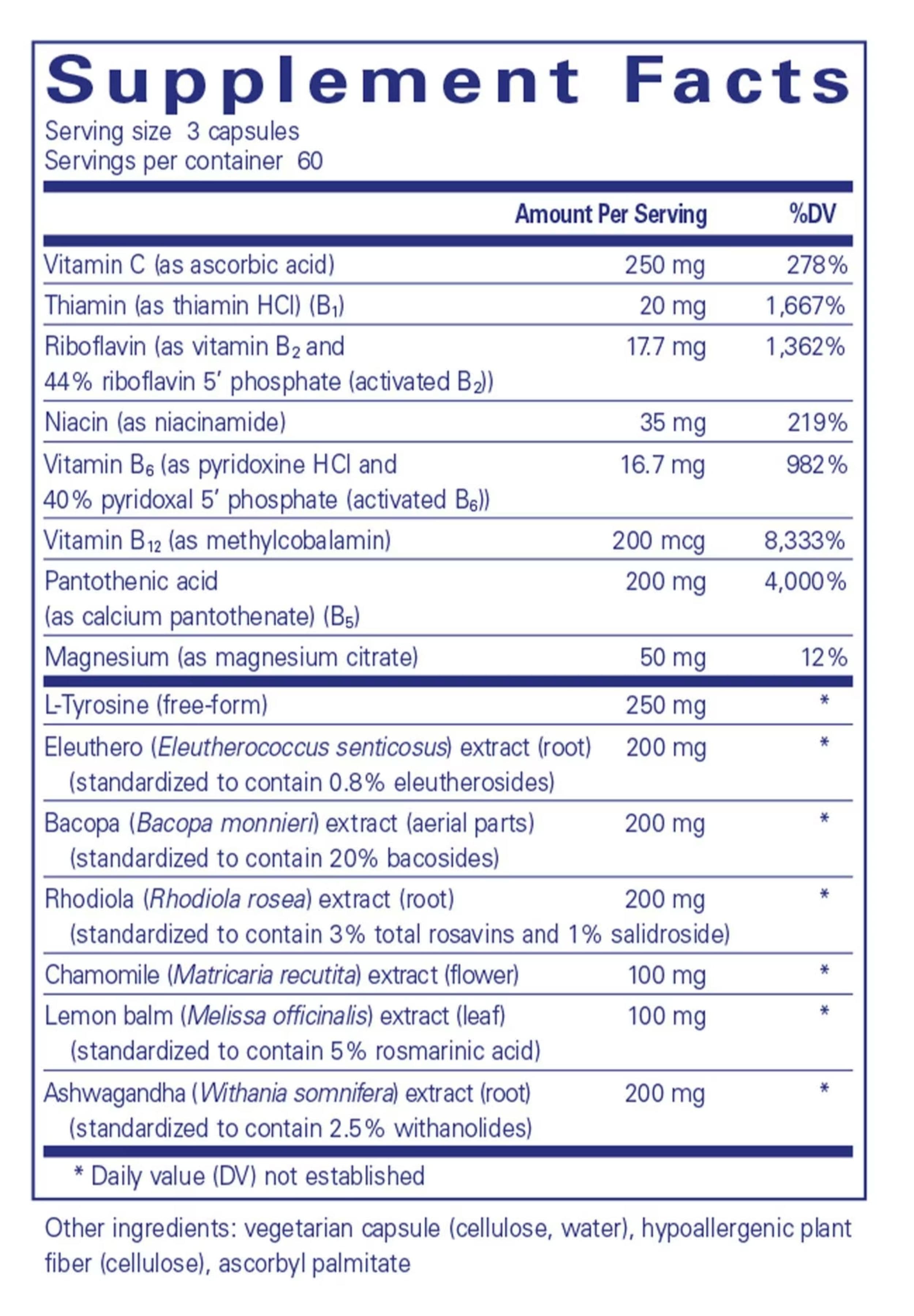 Pure Encapsulations Daily Stress Formula Ingredients
