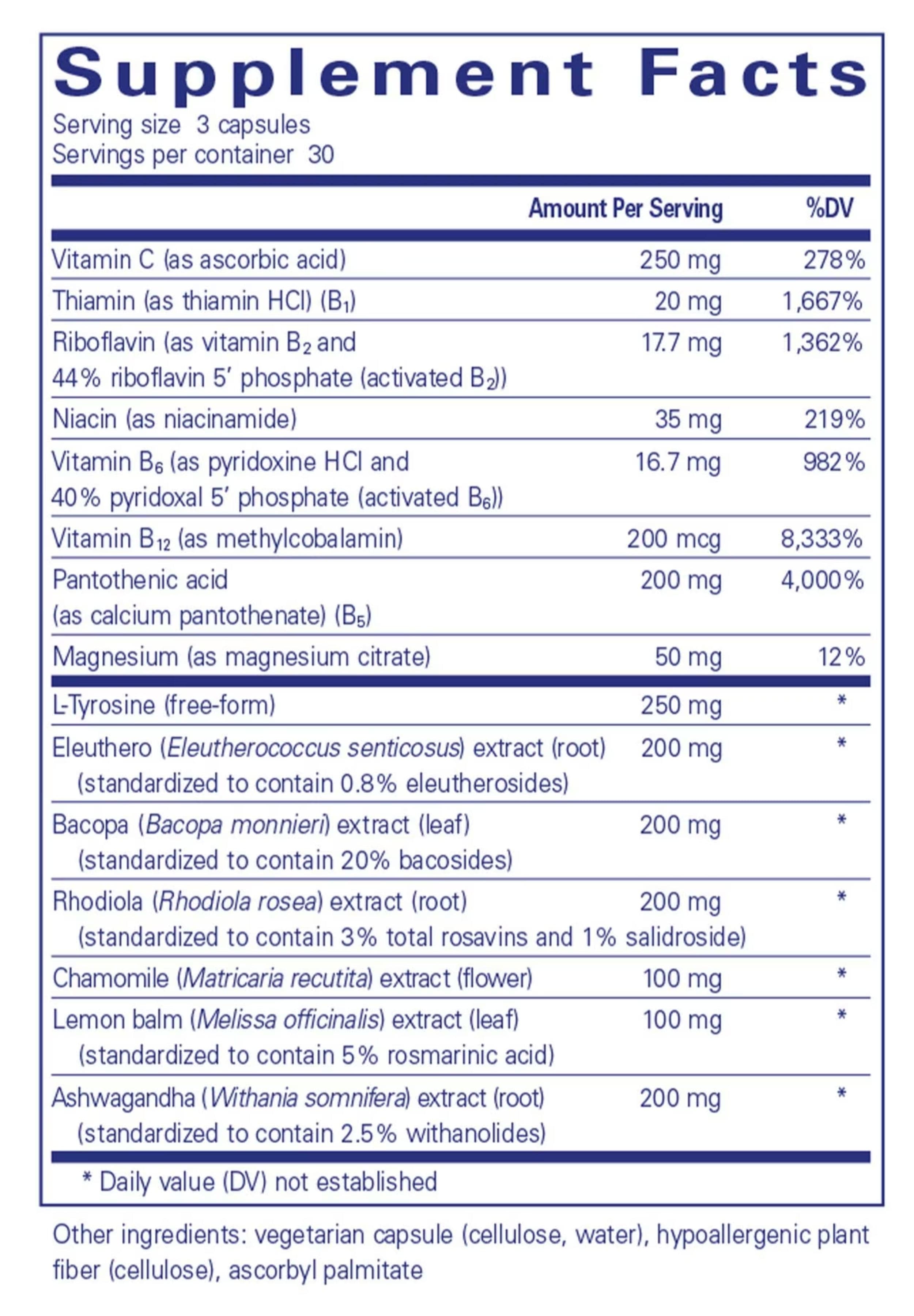 Pure Encapsulations Daily Stress Formula Ingredients