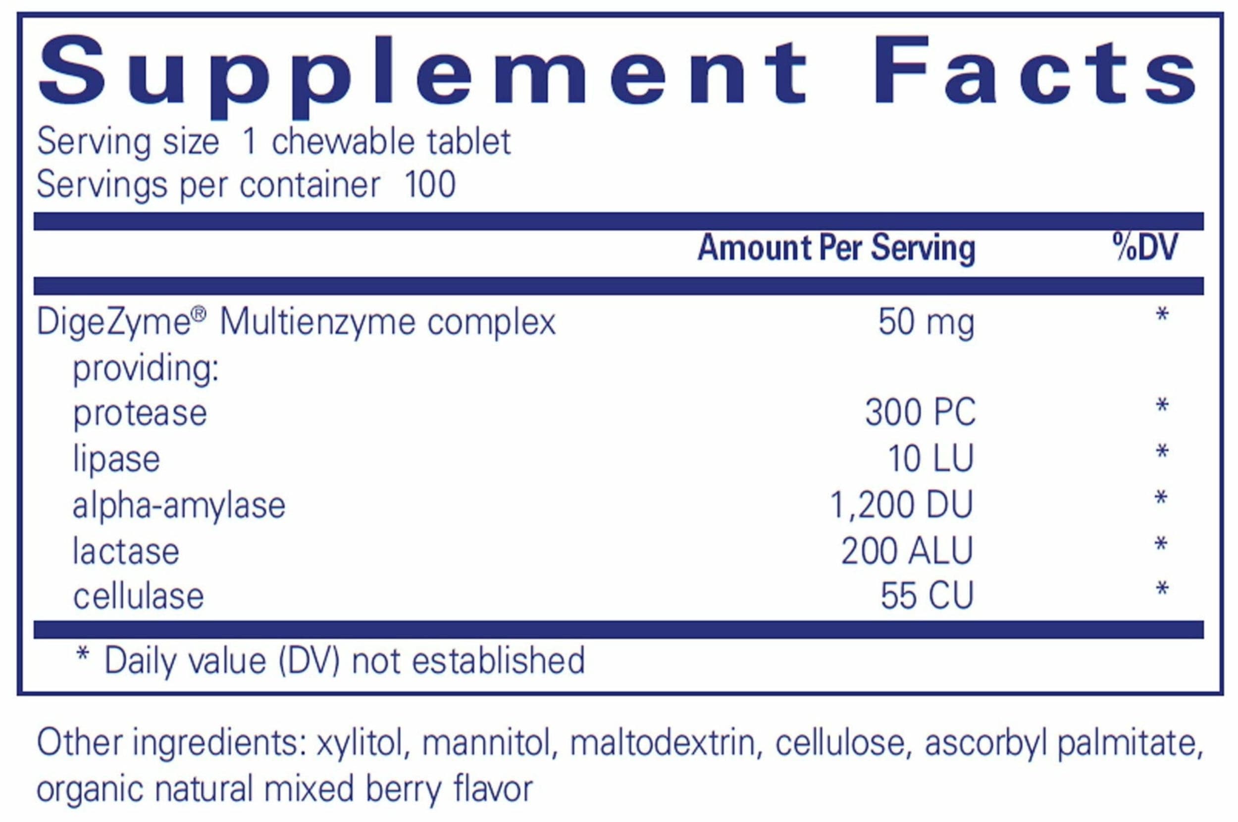 Pure Encapsulations Digestive Enzyme Chewables Ingredients