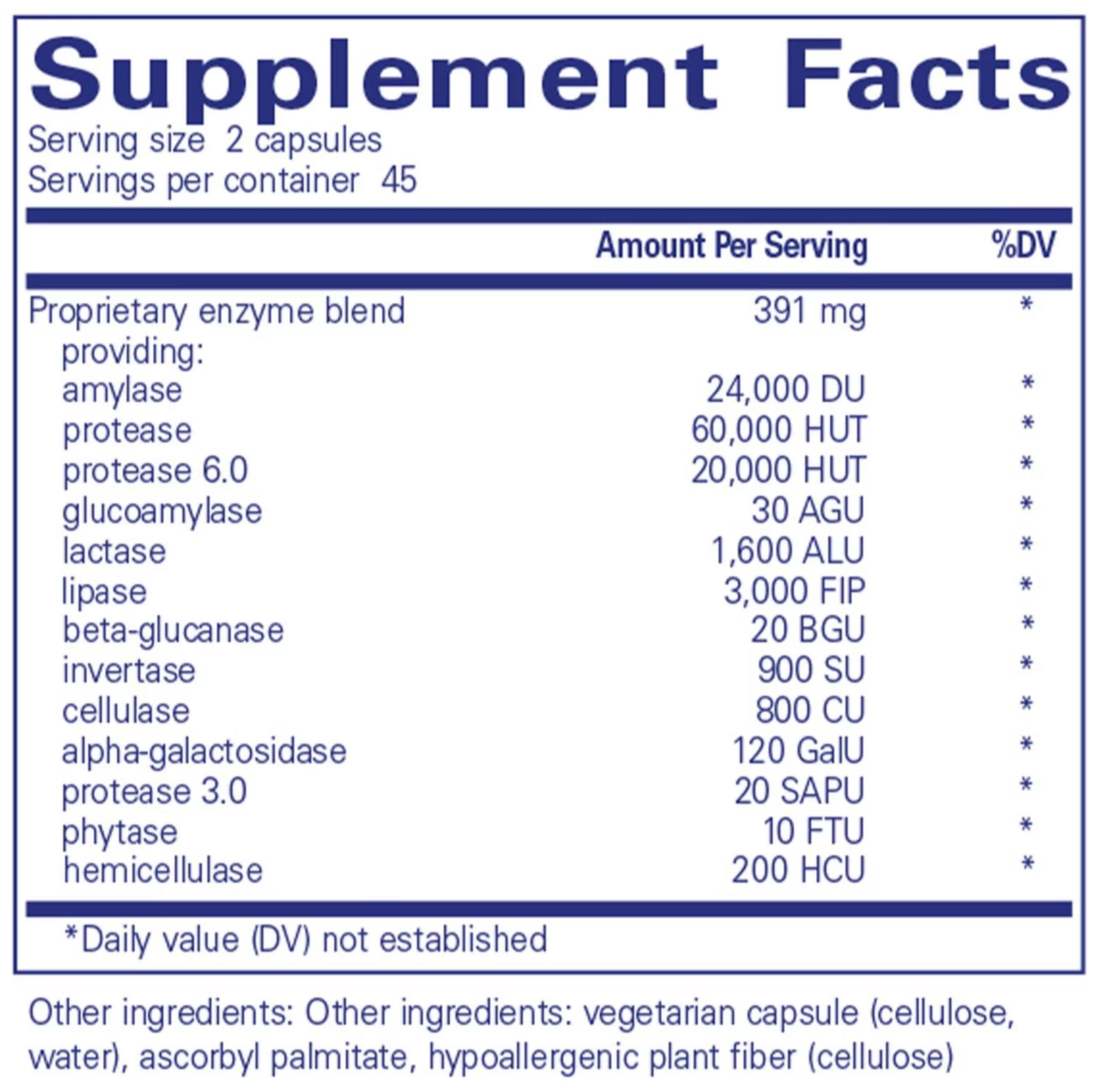Pure Encapsulations Digestive Enzymes Ultra Ingredients