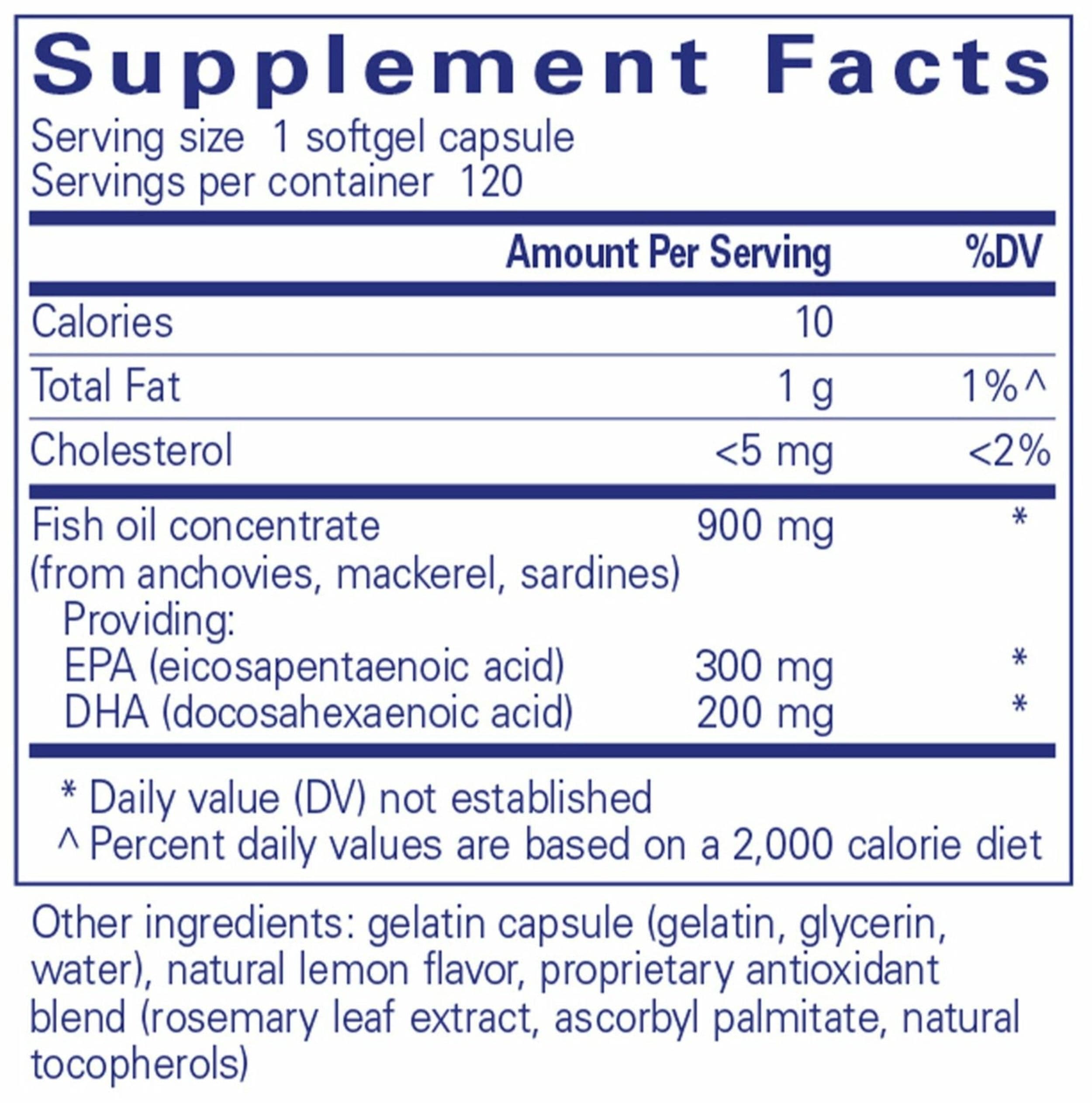 Pure Encapsulations EPA/DHA with Lemon Ingredients