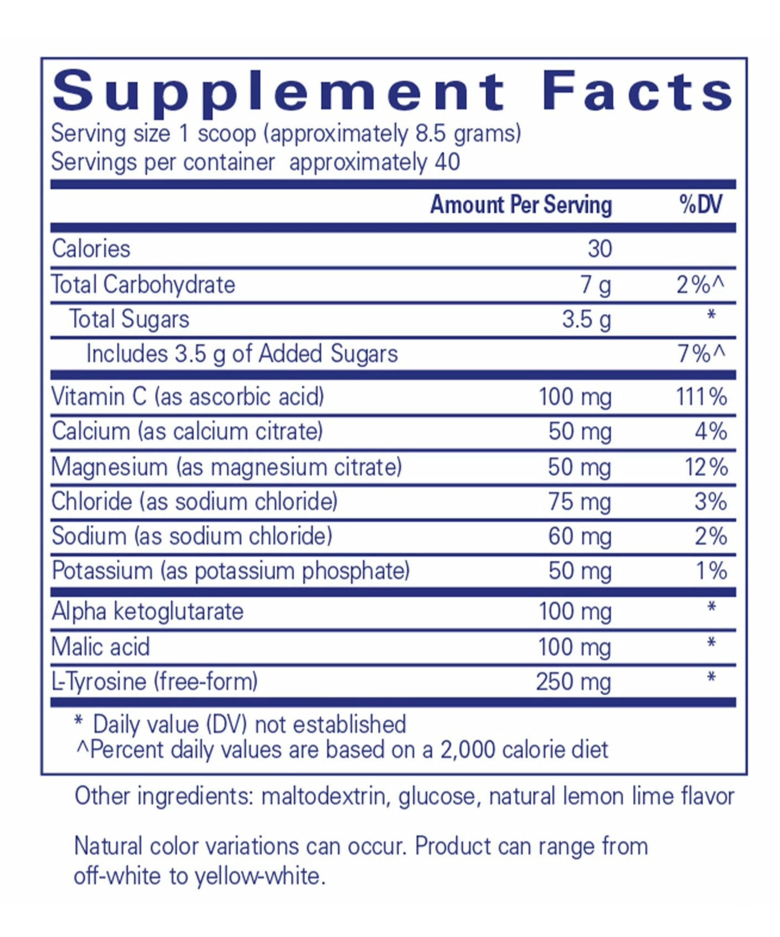 Pure Encapsulations Electrolyte/Energy Formula Ingredients