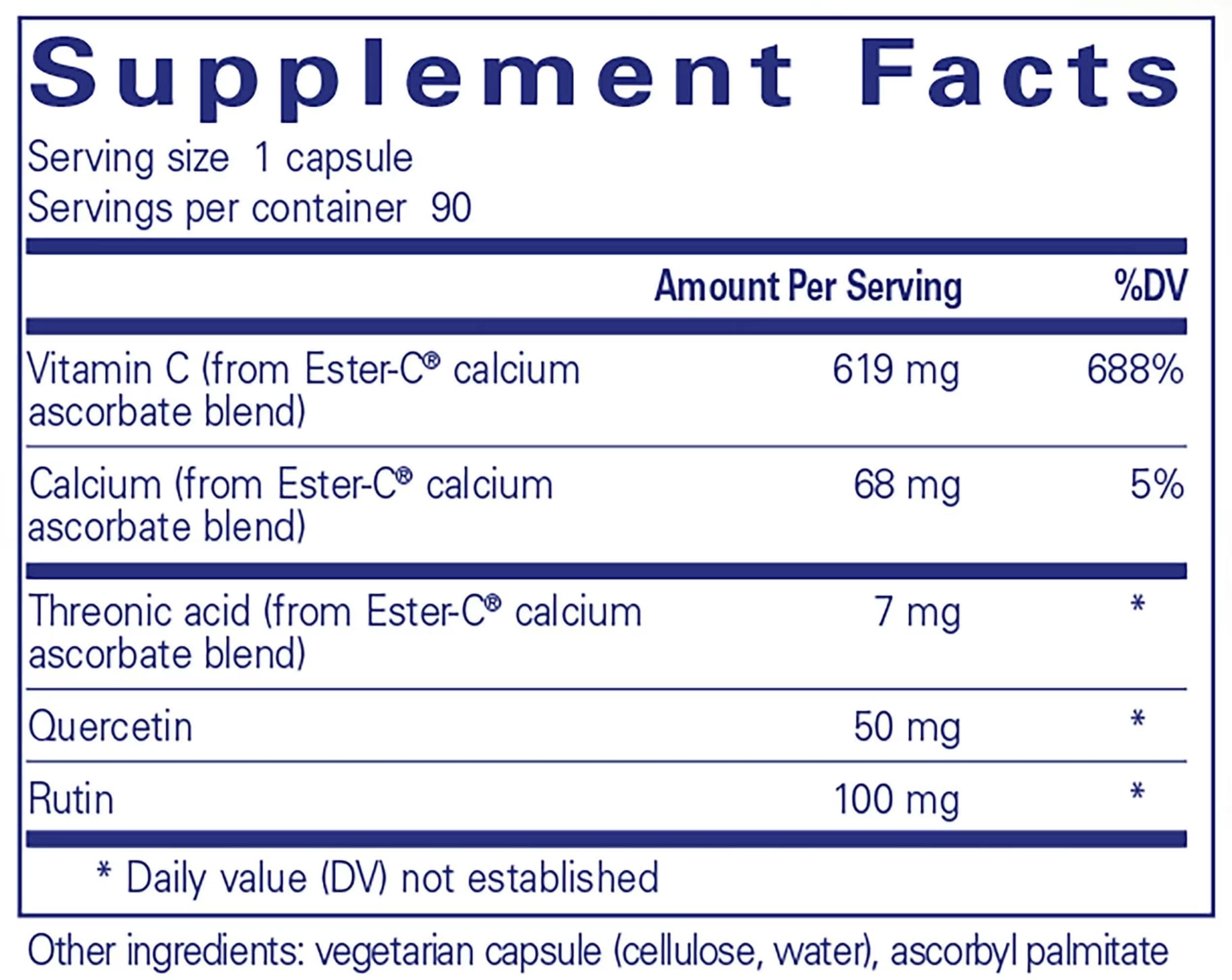 Pure Encapsulations Ester-C and Flavonoids (Formerly Essential-C and Flavonoids) Ingredients