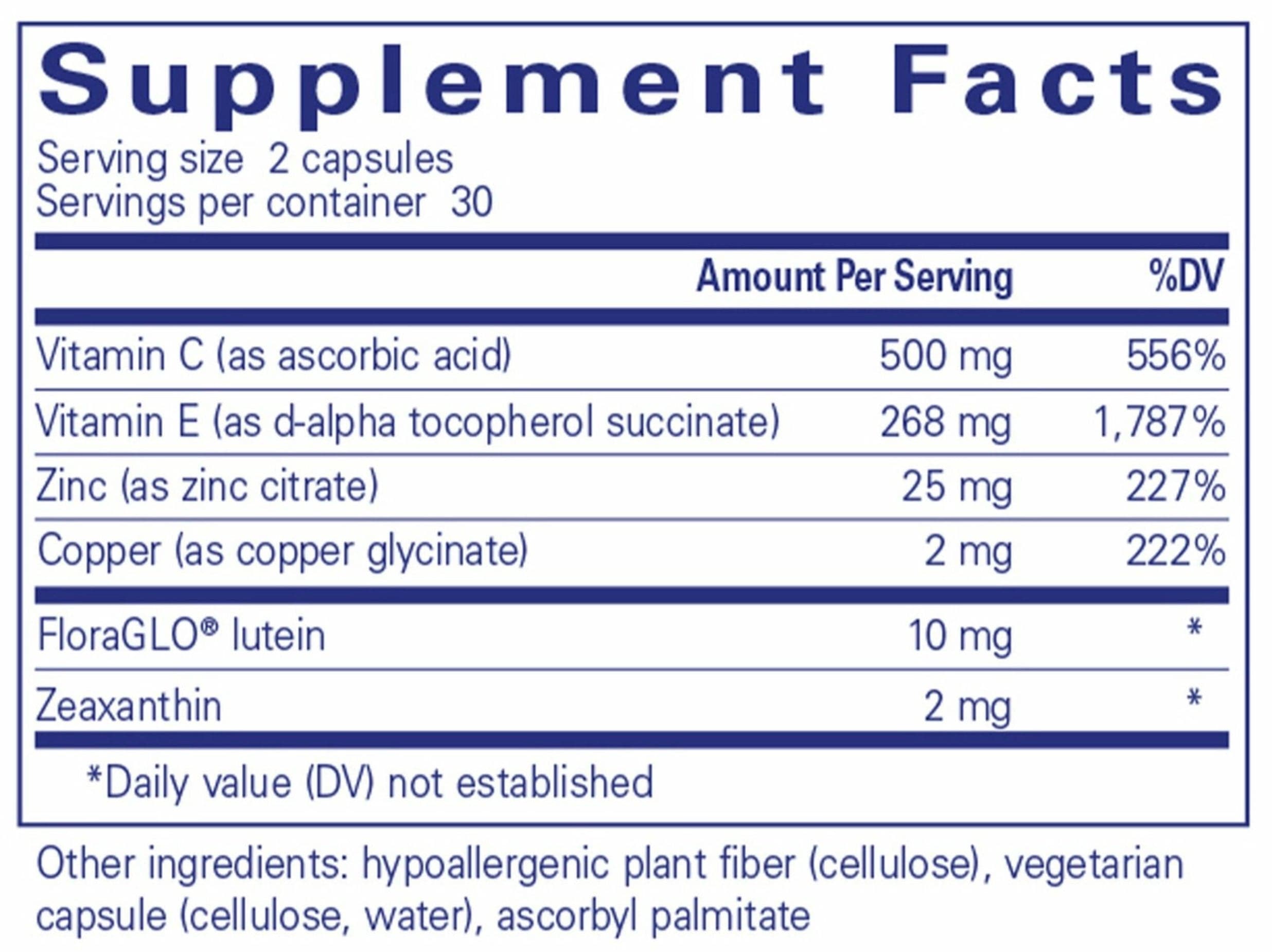 Pure Encapsulations EyeProtect Basics Ingredients