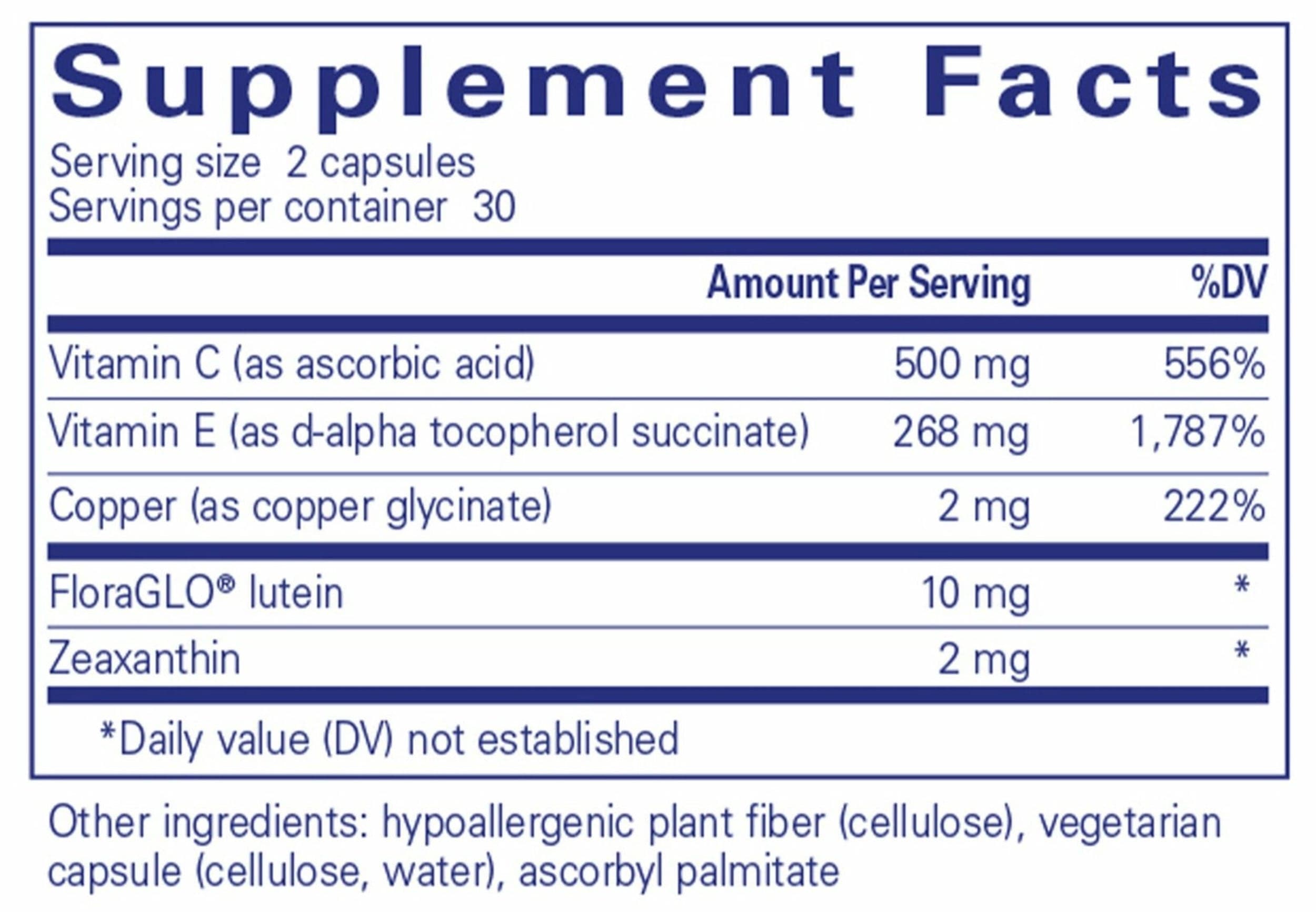 Pure Encapsulations EyeProtect Basics Ingredients