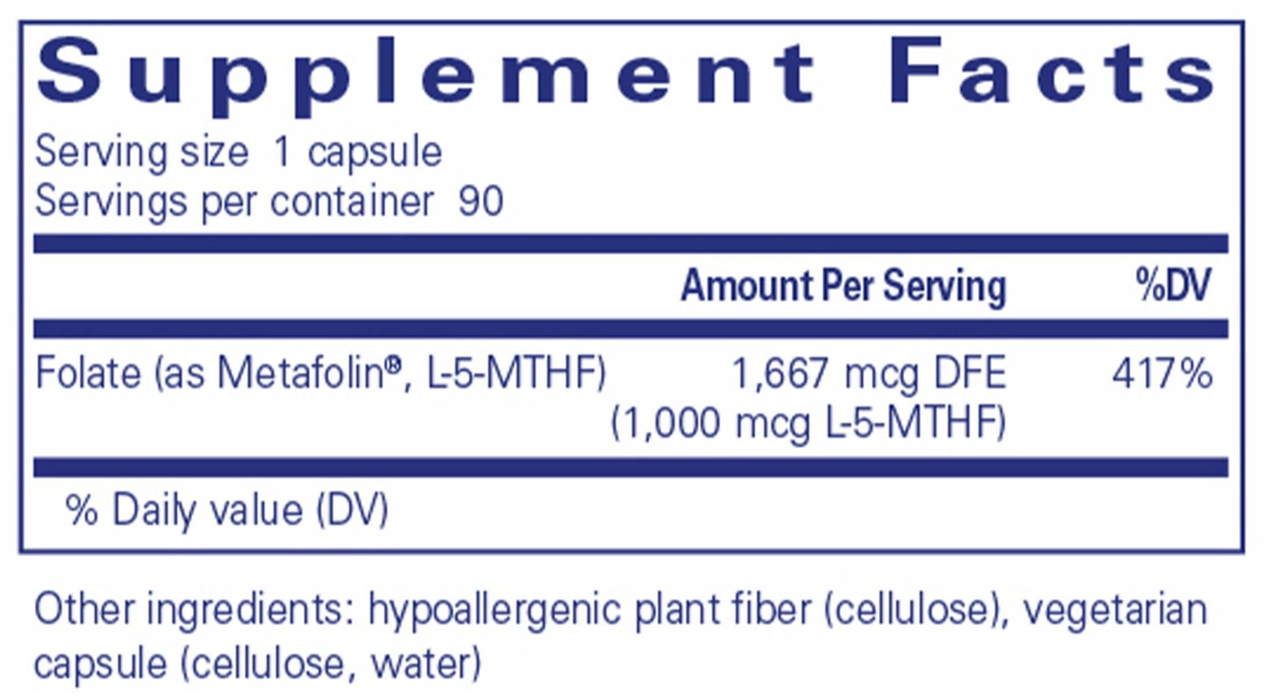 Pure Encapsulations Folate 1000 Ingredients 