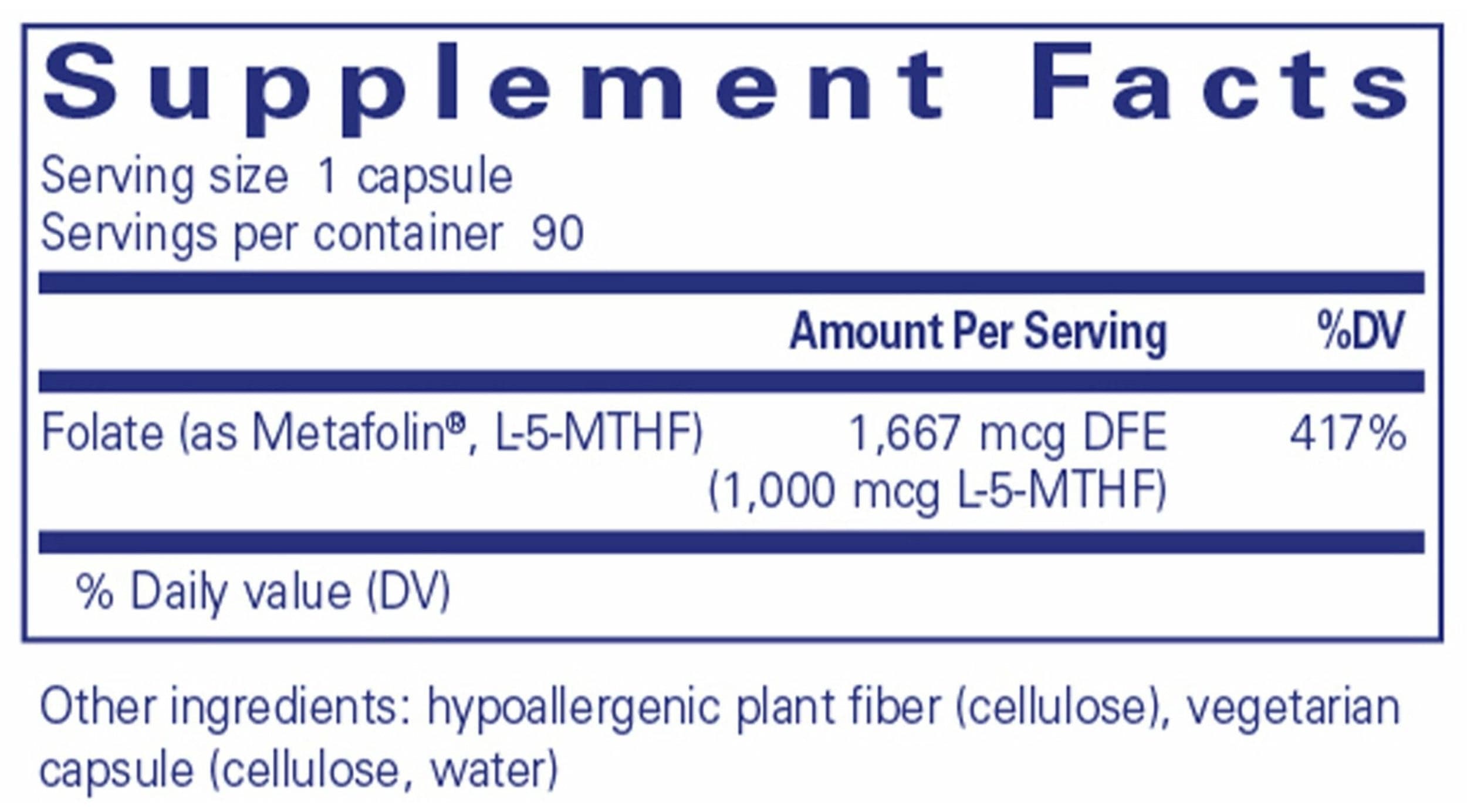Pure Encapsulations Folate 1000 Ingredients