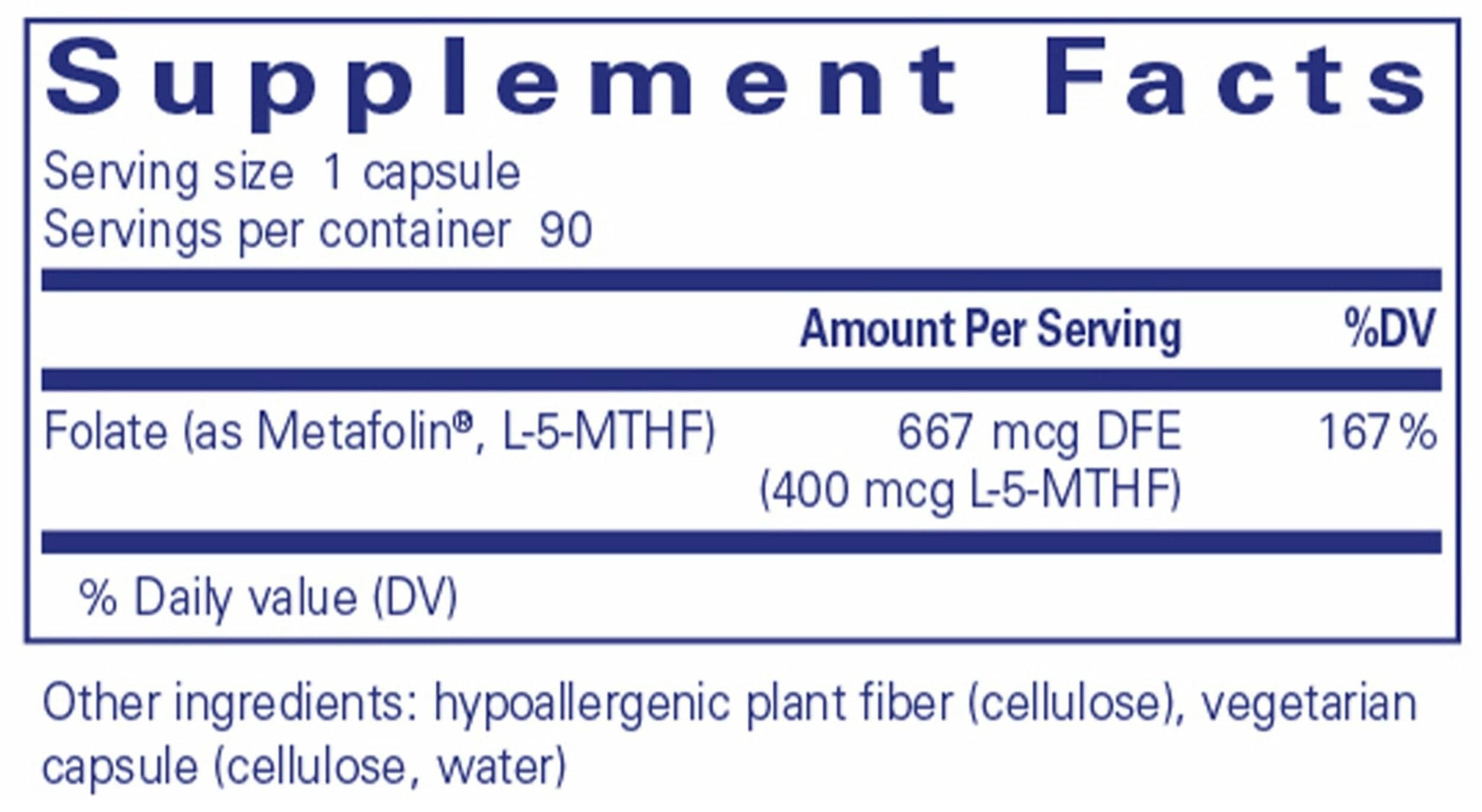Pure Encapsulations Folate 400 Ingredients 
