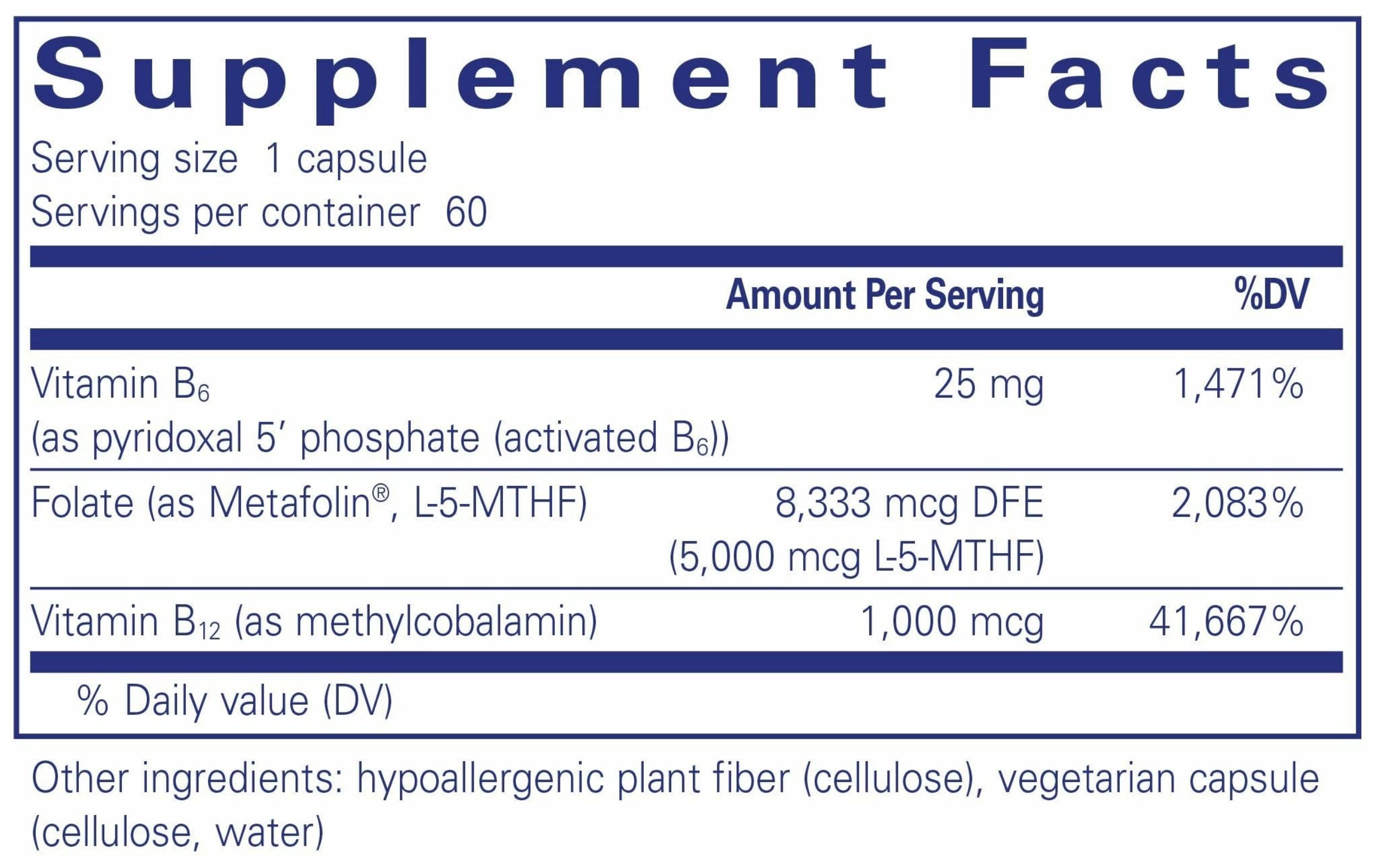 Pure Encapsulations Folate 5000 Plus Ingredients