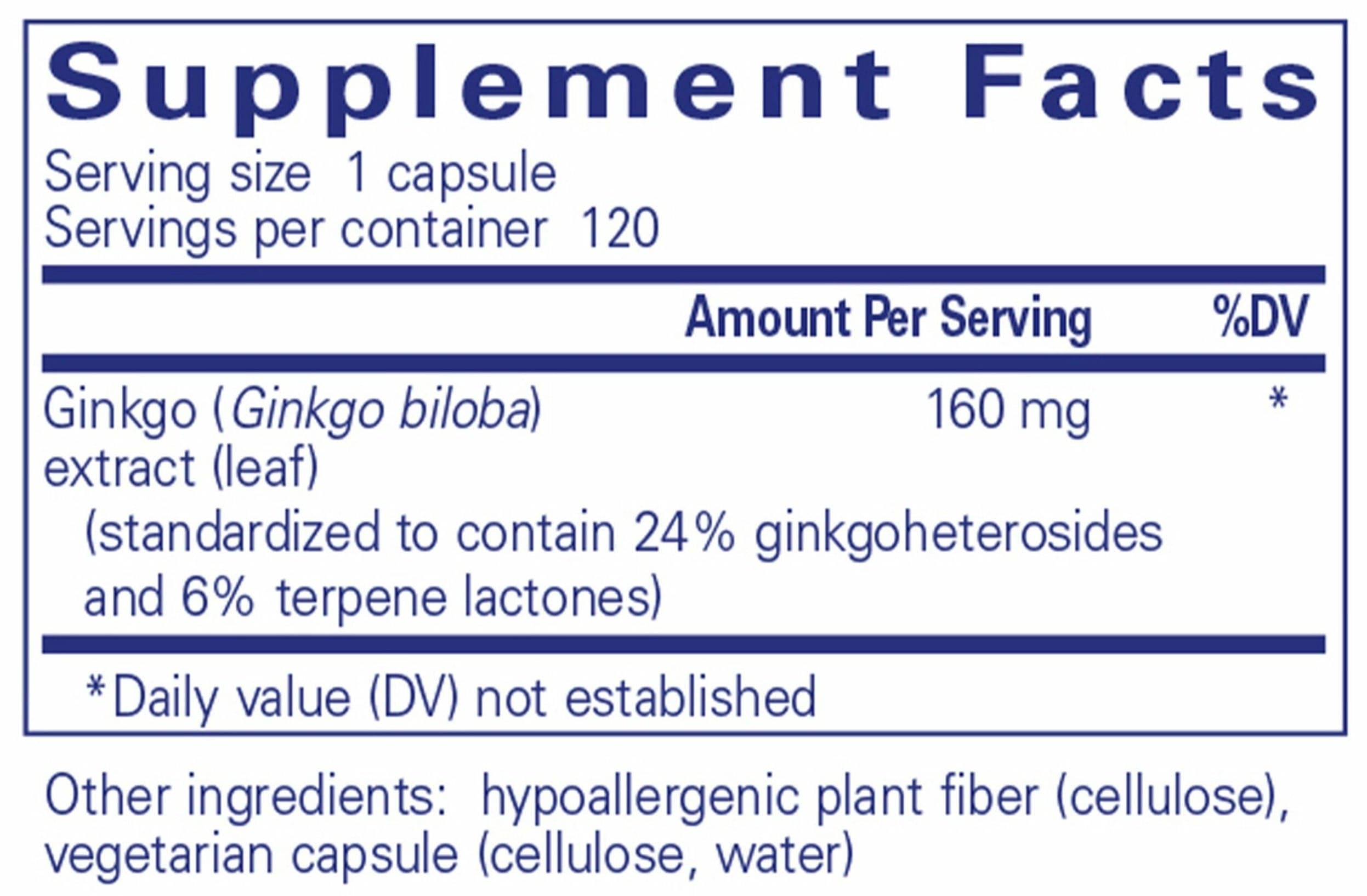 Pure Encapsulations Ginkgo 50 160mg Ingredients