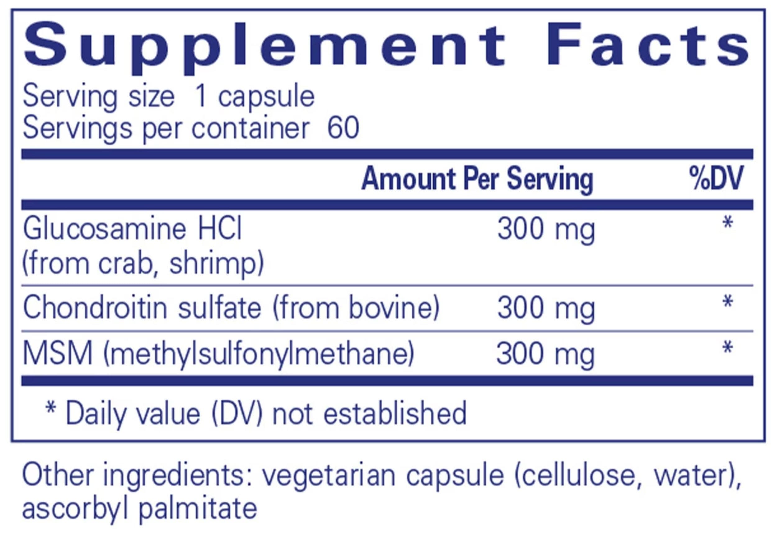 Pure Encapsulations Glucosamine+ Chondroitin with MSM Ingredients 