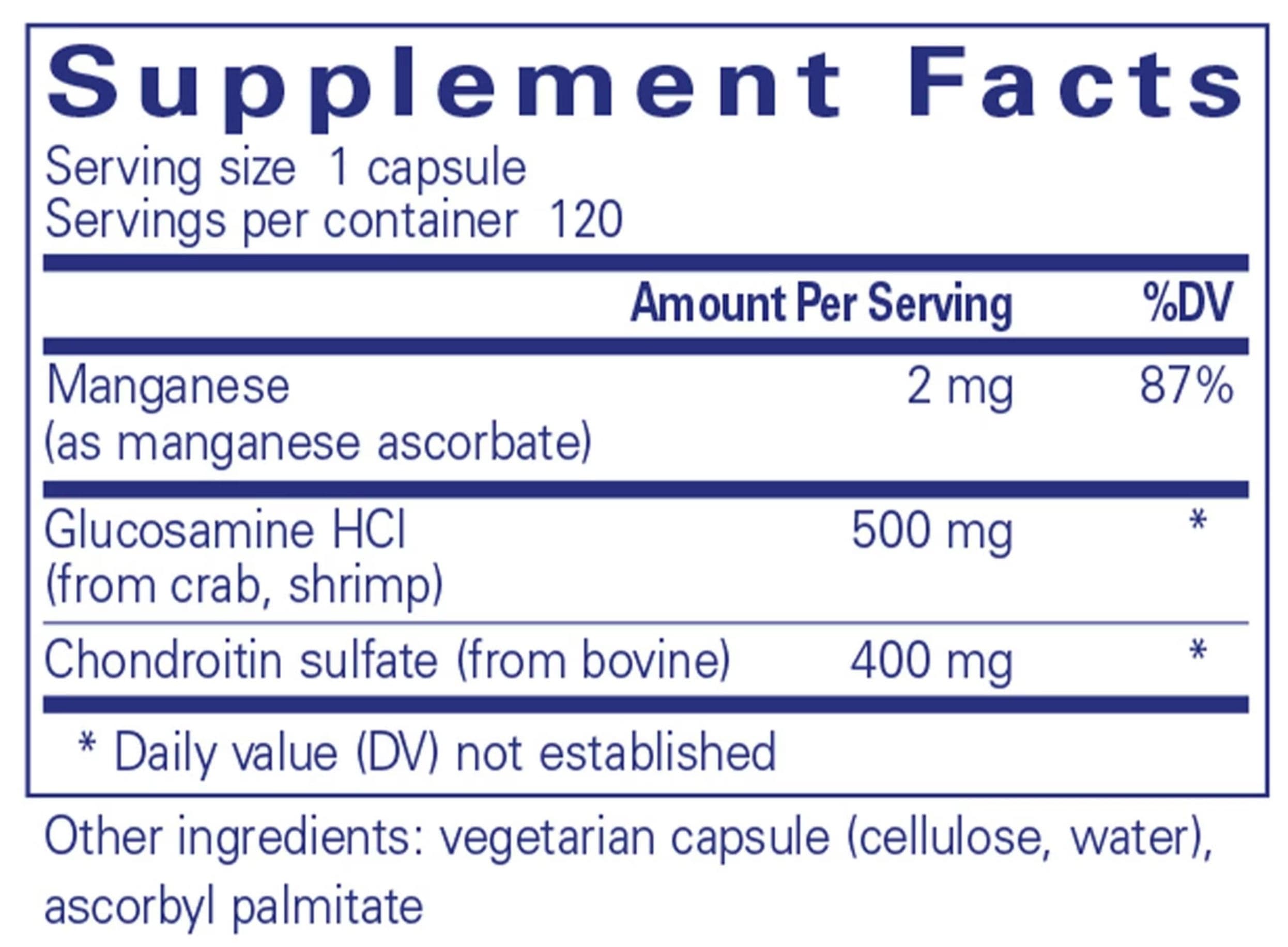 Pure Encapsulations Glucosamine Chondroitin with Manganese Ingredients