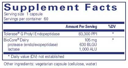 Pure Encapsulations Gluten/Dairy Digest Ingredients