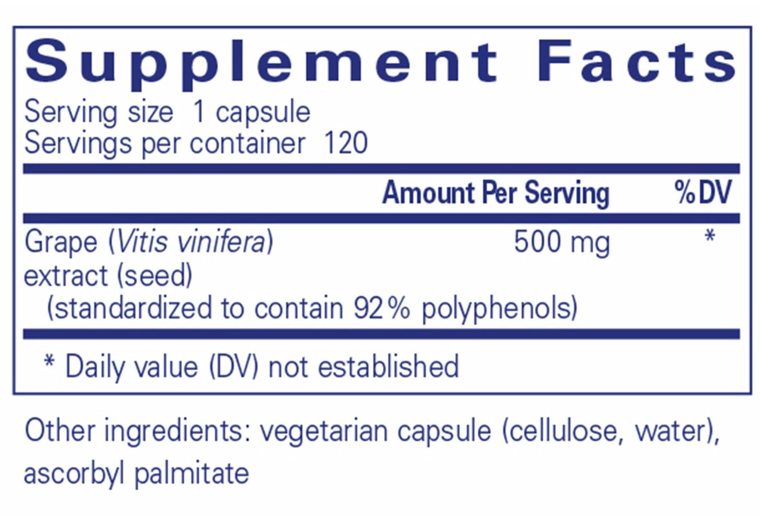 Pure Encapsulations Grape Pip 500 mg Ingredients