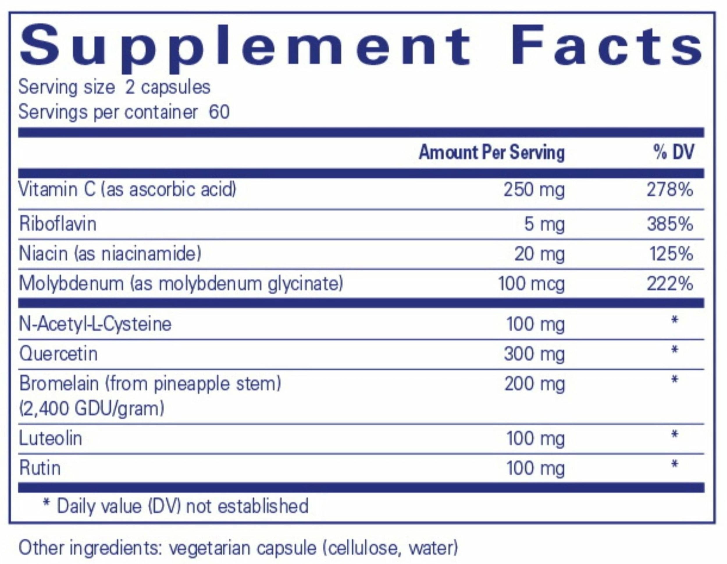 Pure Encapsulations Hist Reset Ingredients