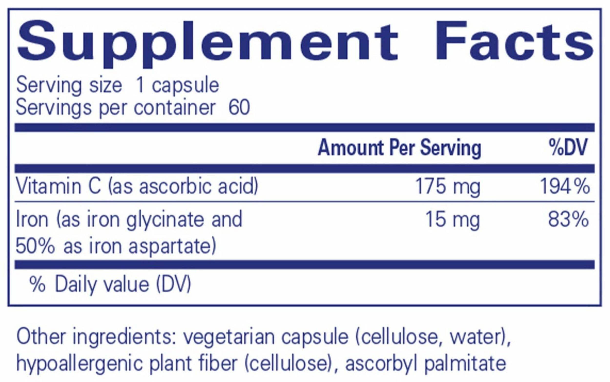Pure Encapsulations Iron-C Ingredients