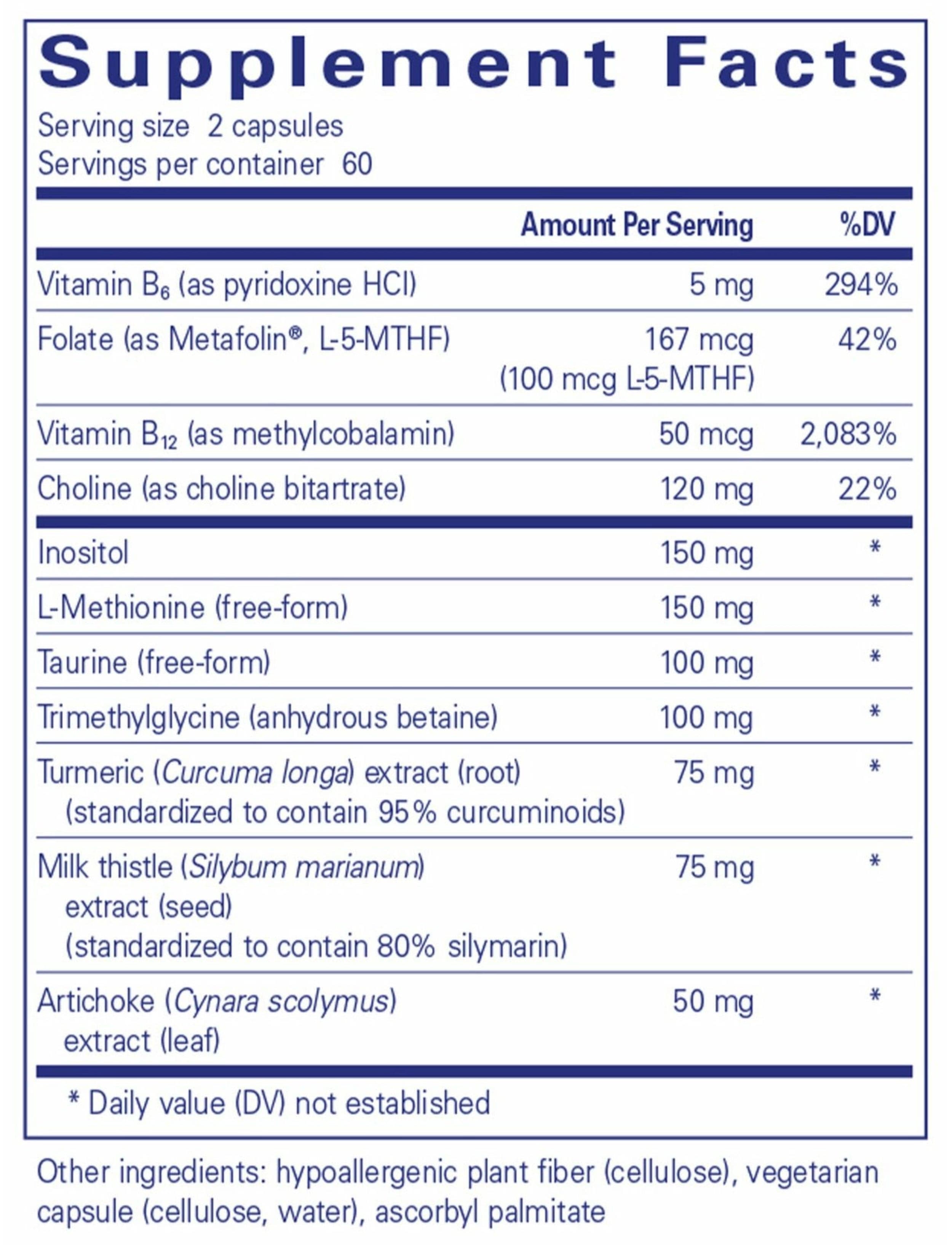 Pure Encapsulations Lipotropic Detox Ingredients