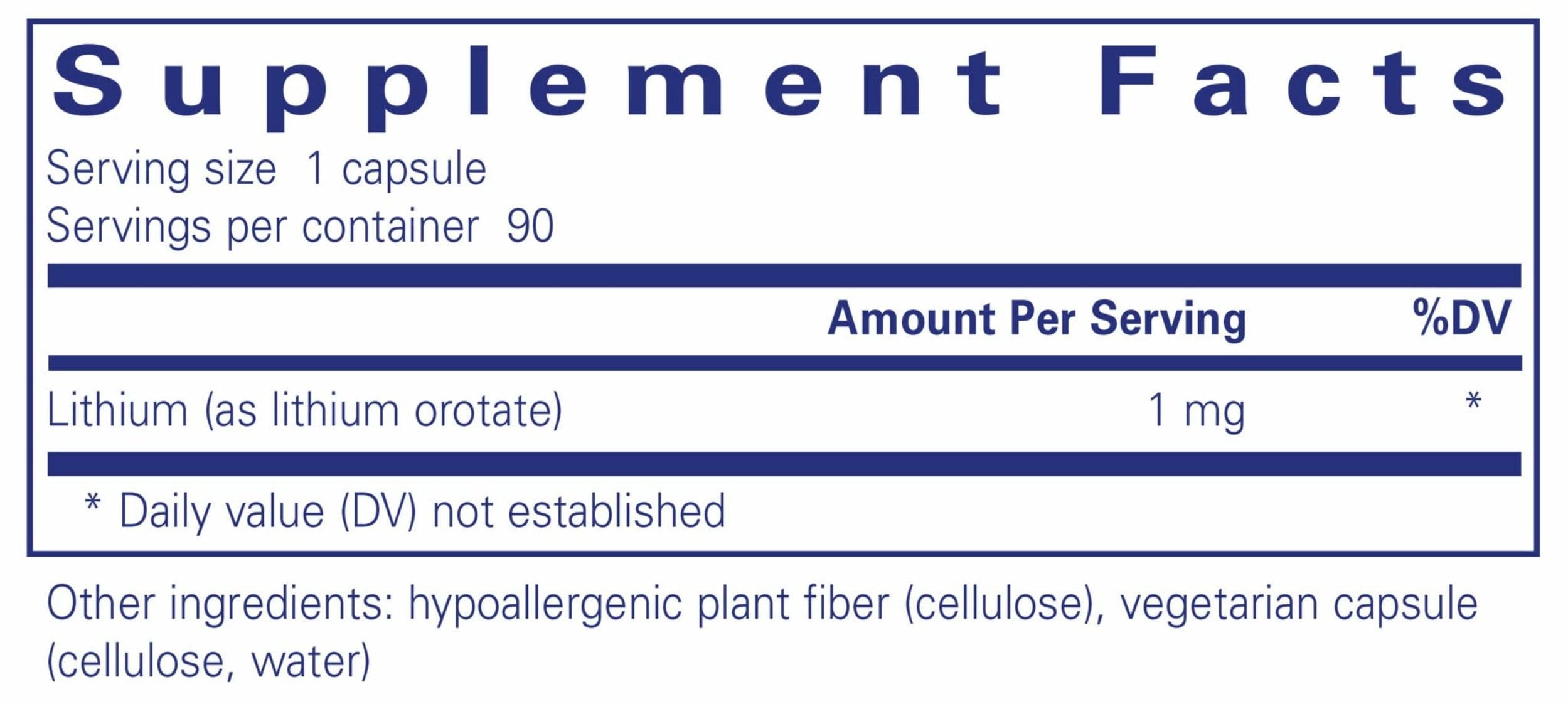 Pure Encapsulations Lithium (Orotate) 1 mg Ingredients