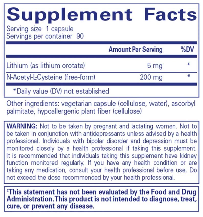 Pure Encapsulations Lithium (Orotate) 5 mg Ingredients