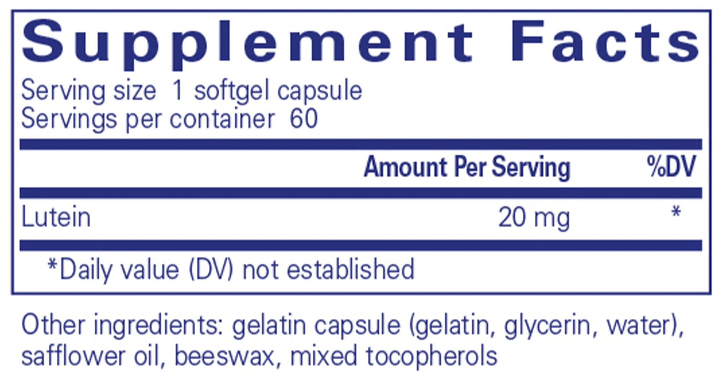 Pure Encapsulations Lutein 20 mg Ingredients