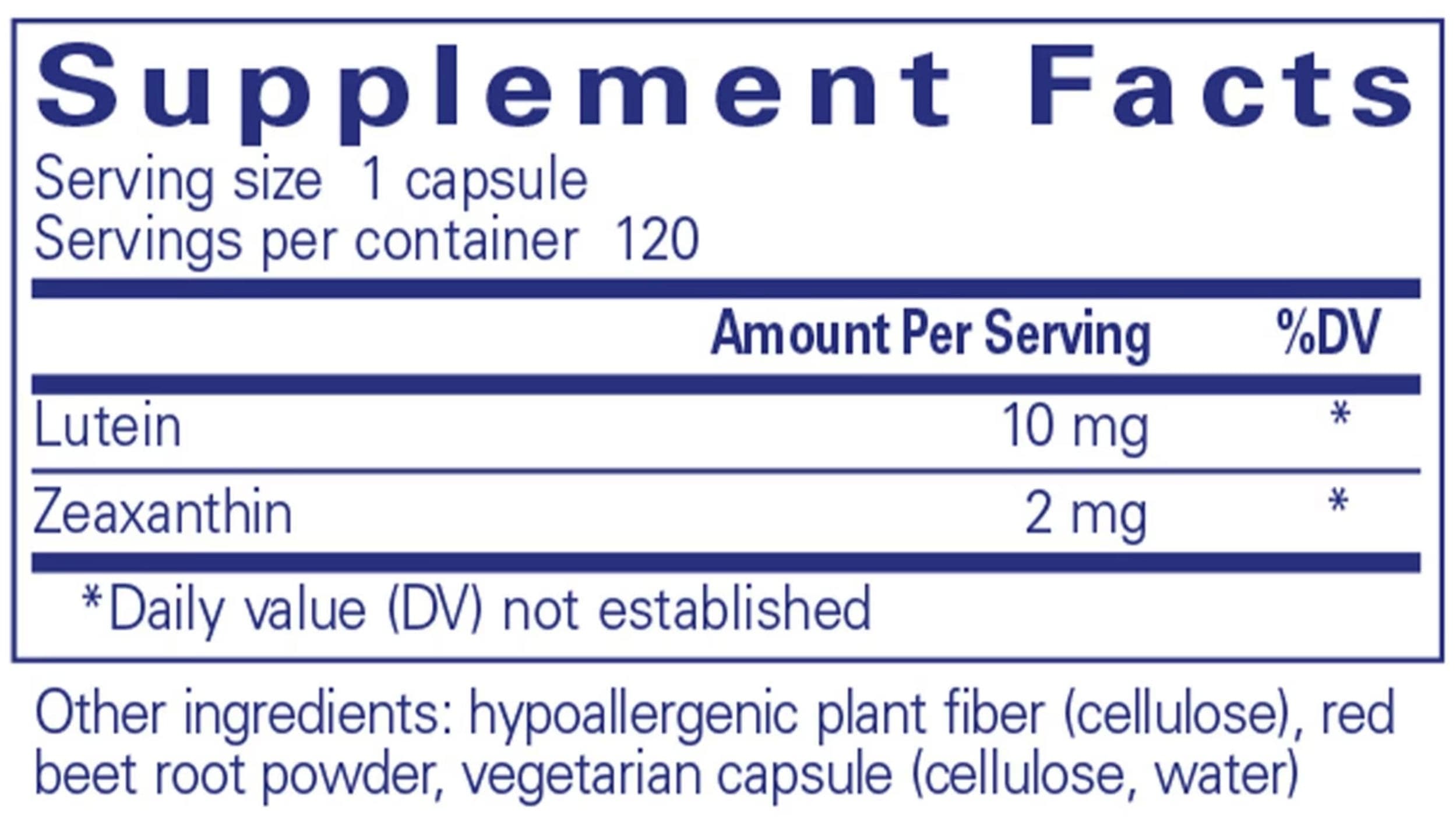 Pure Encapsulations Lutein/Zeaxanthin Ingredients