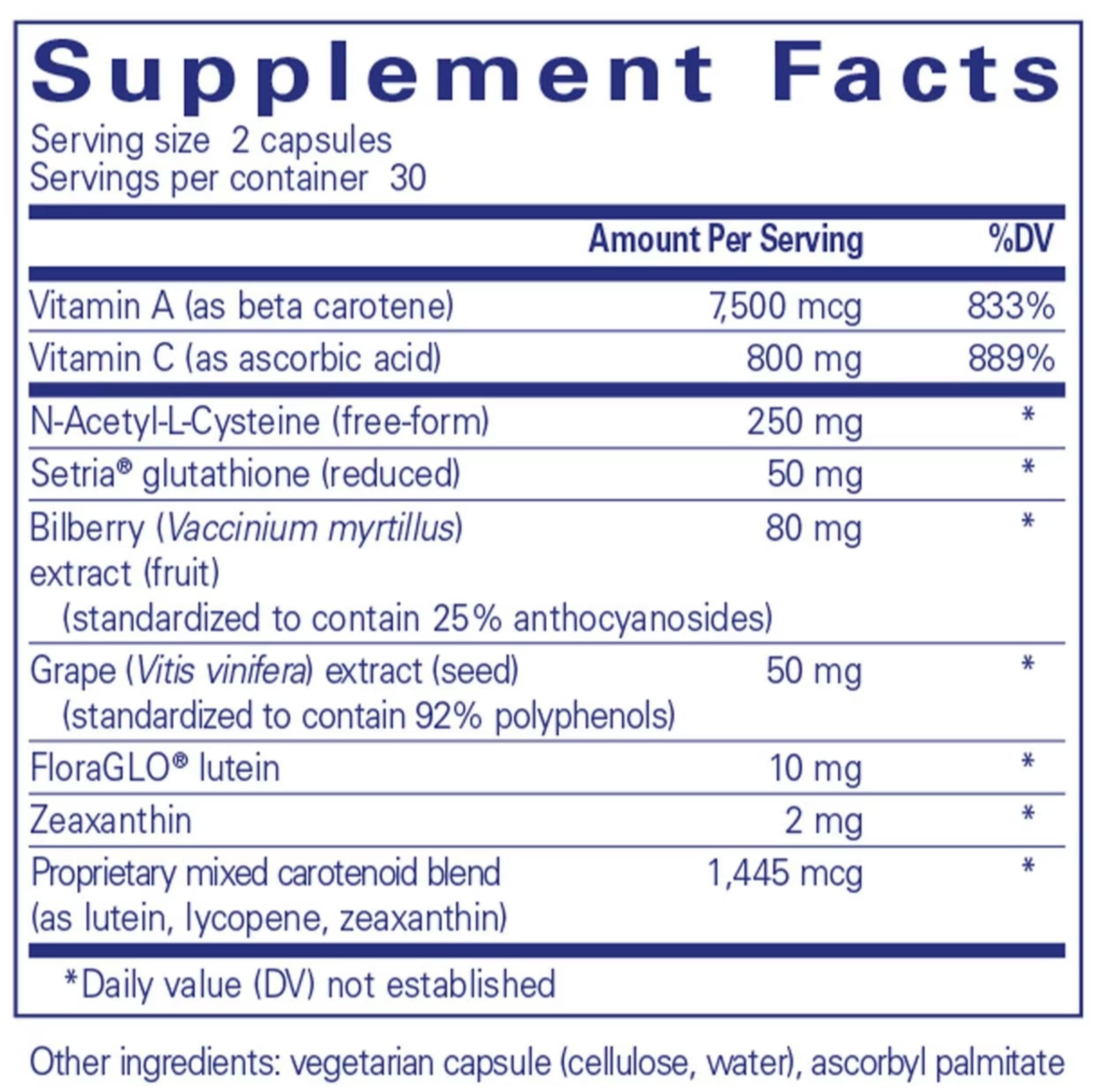 Pure Encapsulations Macular Support Formula Ingredients