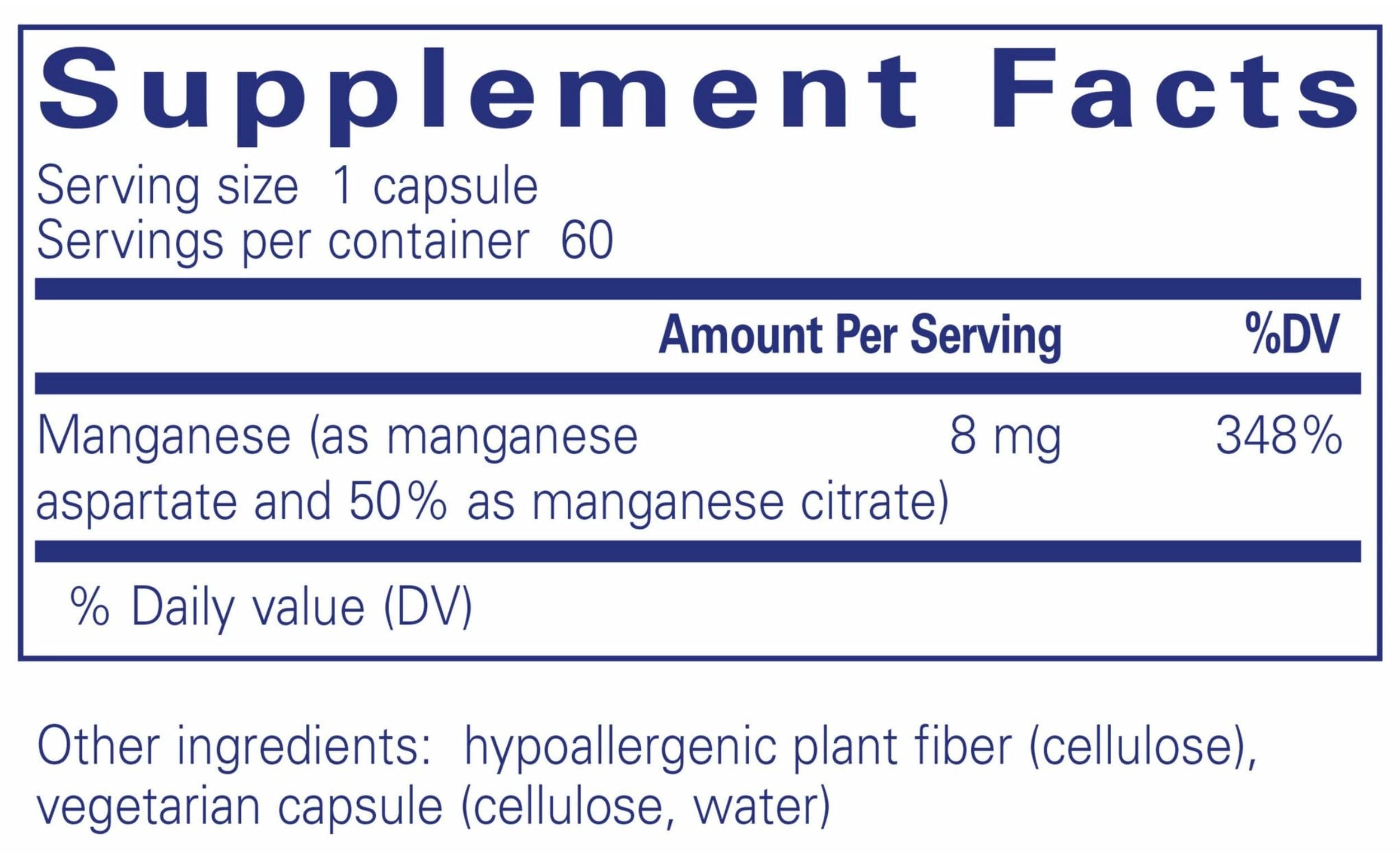 Pure Encapsulations Manganese (aspartate/citrate) Ingredients