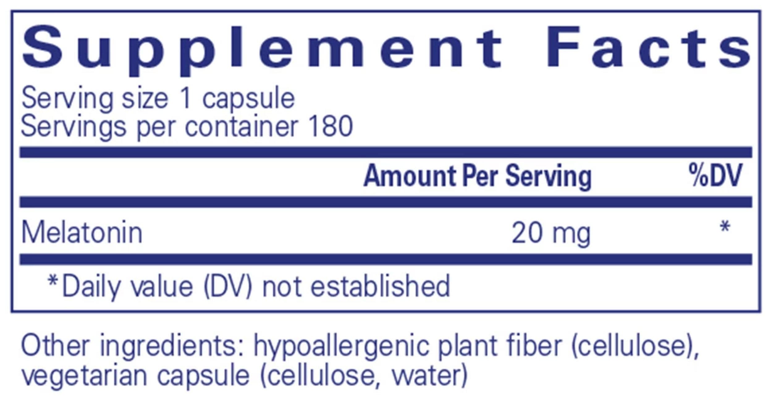 Pure Encapsulations Melatonin 20 mg Ingredients