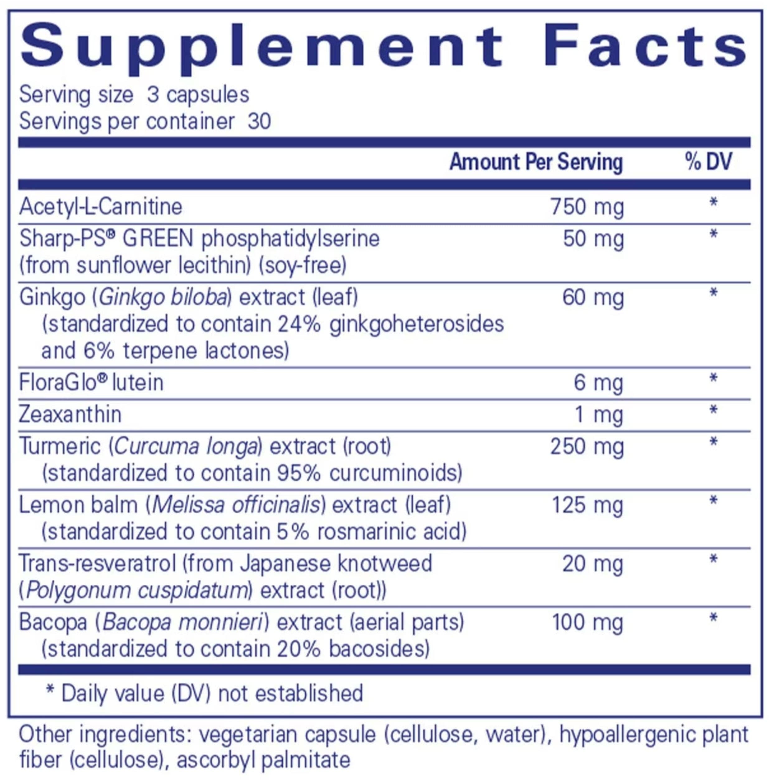Pure Encapsulations Memory Pro Ingredients