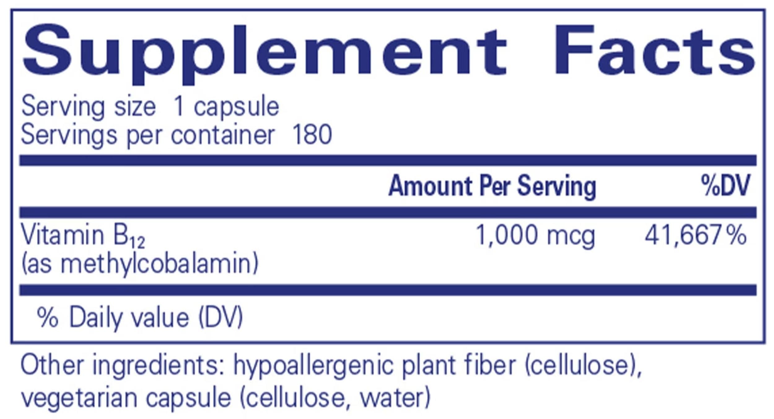 Pure Encapsulations Methylcobalamin 1,000mcg Ingredients 