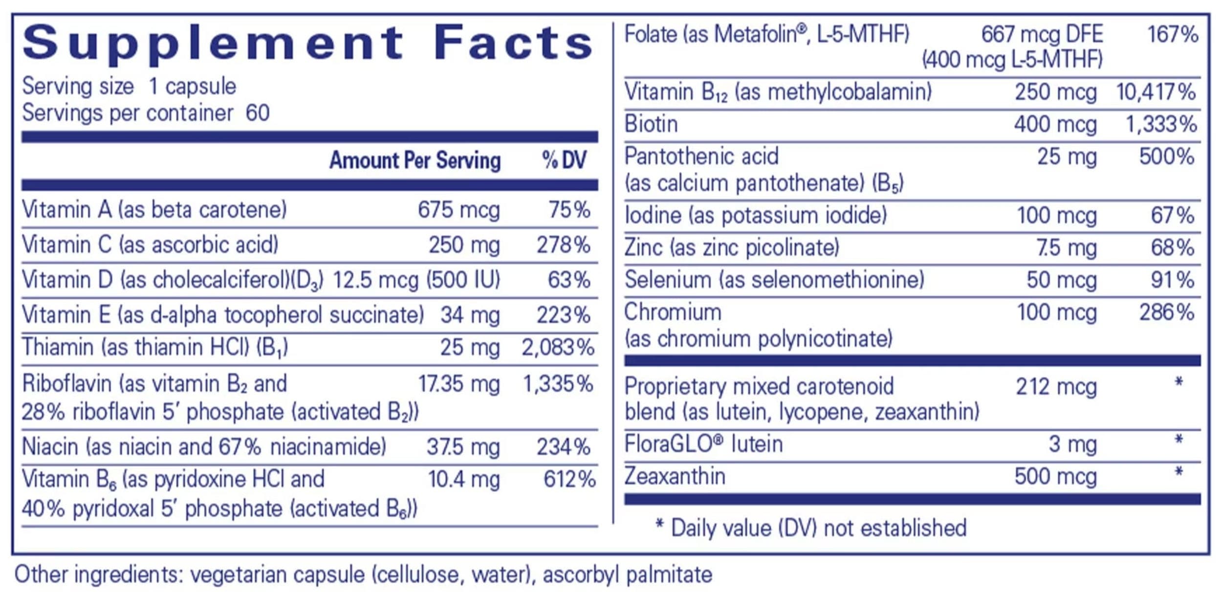Pure Encapsulations Multi t/d Ingredients